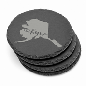 Alaska Slate Coasters 4x4 Laser Engraved Stone Drink Coasters Alaska Home Décor Last Frontier Established 1959 Gift — Dandelion Design Co. — SlateStudioMedia:gallery:13 — 0105-ASGN_alaska_slate_coasters_4x4_laser_engraved_stone_drink_coasters_alaska_home_d_cor_last_frontier_established_1959_gift_15_D02_round_stack.png