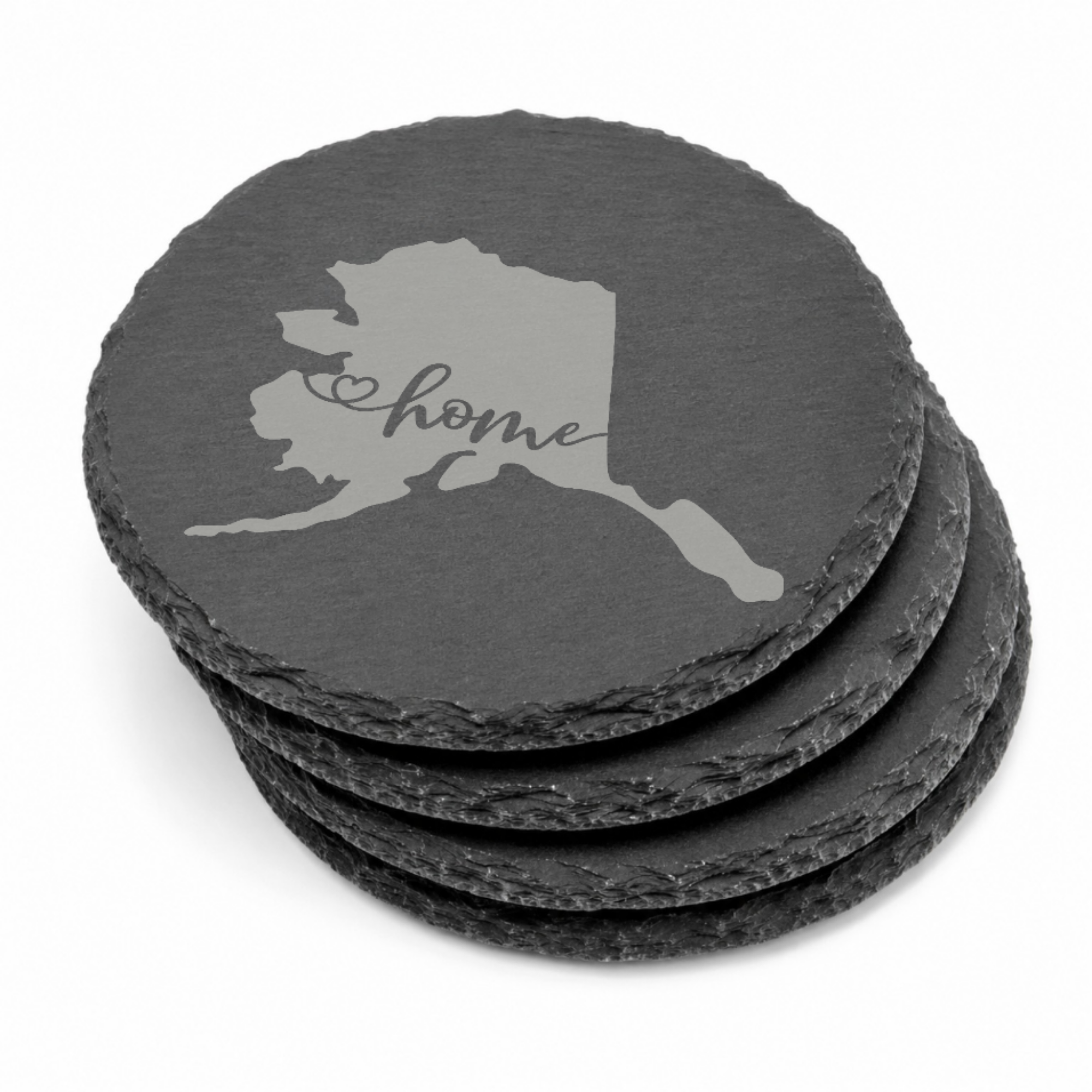 Alaska Slate Coasters 4x4 Laser Engraved Stone Drink Coasters Alaska Home Décor Last Frontier Established 1959 Gift — Dandelion Design Co. — SlateStudioMedia:gallery:13 — 0105-ASGN_alaska_slate_coasters_4x4_laser_engraved_stone_drink_coasters_alaska_home_d_cor_last_frontier_established_1959_gift_15_D02_round_stack.png
