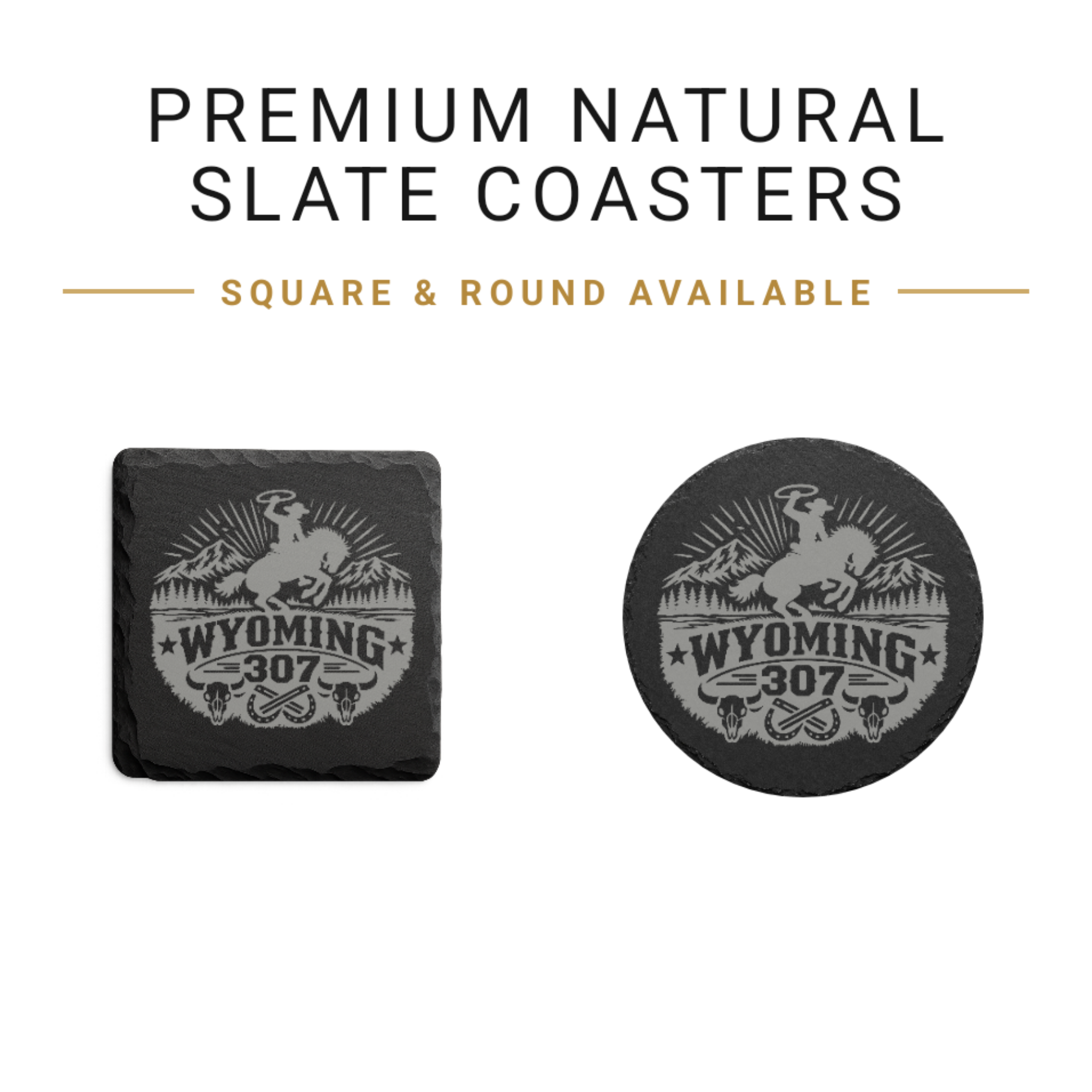 Wyoming 307 Engraved Slate Coaster SetEngraved Slate Coaster Set | Wyoming Cowboys | Drink Coaster | Table Decor — Dandelion Design Co. — SlateStudioMedia:gallery:10 — 0105-W3GN_wyoming_307_engraved_slate_coaster_setengraved_slate_coaster_set_wyoming_cowboys_drink_coaster_table_decor_02_square_round_available.png