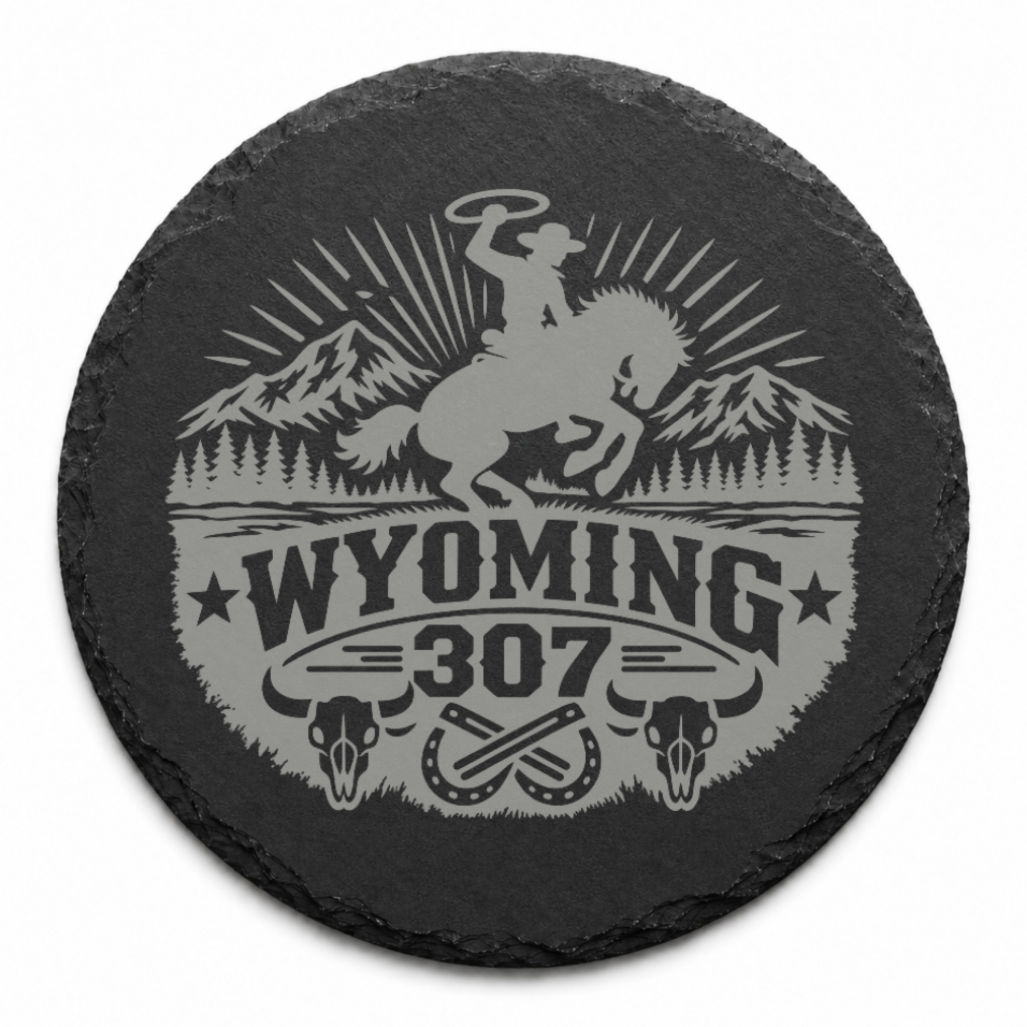 Wyoming 307 Engraved Slate Coaster SetEngraved Slate Coaster Set | Wyoming Cowboys | Drink Coaster | Table Decor — Dandelion Design Co. — SlateStudioMedia:shape%3Around:3 — 0105-W3GN_wyoming_307_engraved_slate_coaster_setengraved_slate_coaster_set_wyoming_cowboys_drink_coaster_table_decor_04_round_main.png