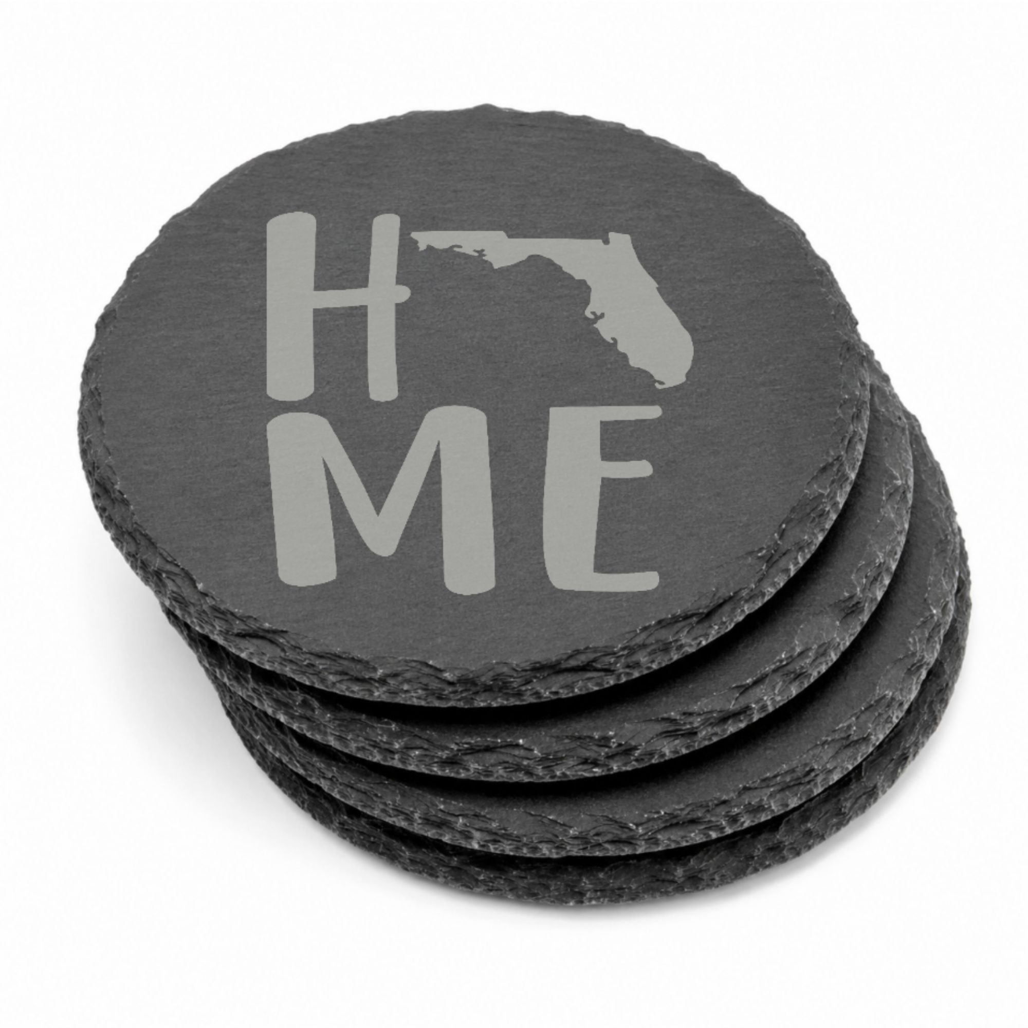 Florida Slate Coasters 4x4 Laser Engraved Stone Drink Coasters Florida Home Décor Sunshine State Established 1845 Gift — Dandelion Design Co. — SlateStudioMedia:gallery:11 — 0106-FSGN_florida_slate_coasters_4x4_laser_engraved_stone_drink_coasters_florida_home_d_cor_sunshine_state_established_1845_gift_10_round_stack.png