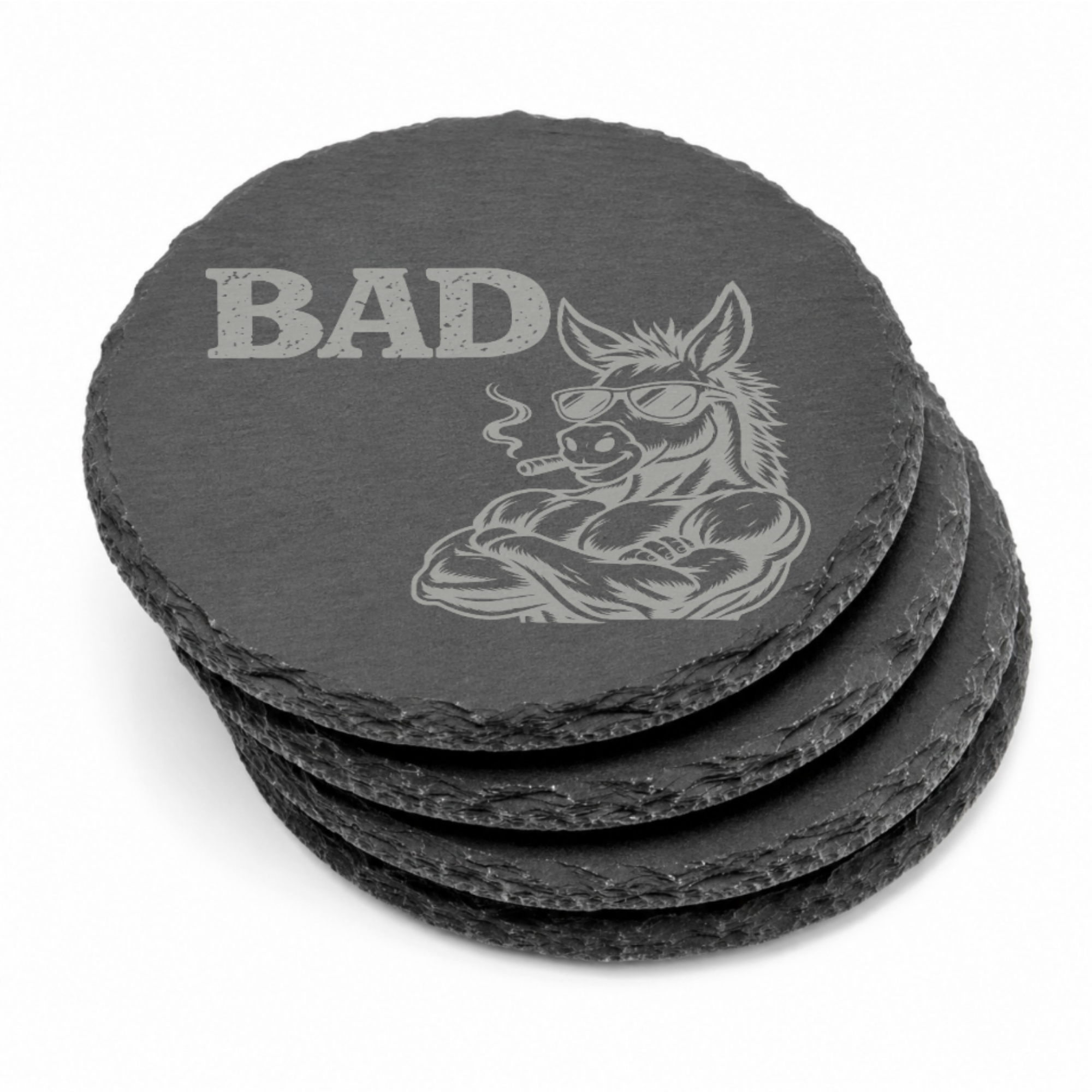 Bad Ass Slate Coaster Funny Gift Gag Gift for Him Sarcastic Coaster Bar Decor Man Cave Gift Unique Gift Idea Housewarming Gift — Dandelion Design Co. — SlateStudioMedia:gallery:7 — 0108-BAGN_bad_ass_slate_coaster_funny_gift_gag_gift_for_him_sarcastic_coaster_bar_decor_man_cave_gift_unique_gift_idea_housewarming_gift_10_round_stack.png