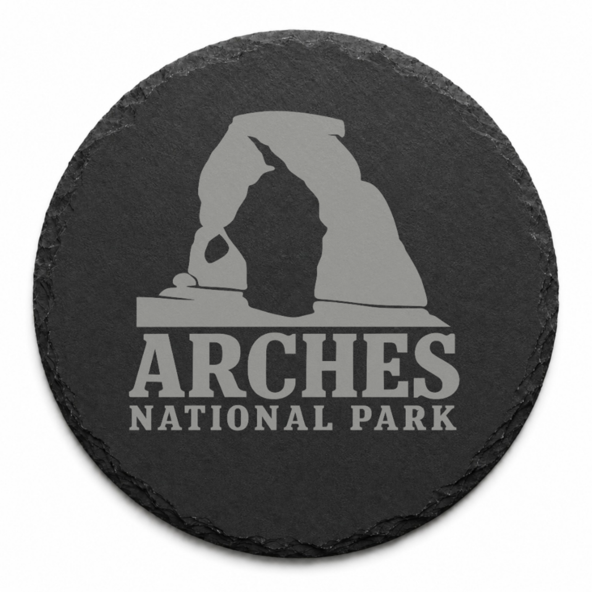 Arches National Park Slate Coaster – Natural Stone Drink Coaster with Trees | Rustic Home Decor | Gift for National Parks — Dandelion Design Co. — SlateStudioMedia:shape%3Around:3 — 0109-ANGN_arches_national_park_slate_coaster_natural_stone_drink_coaster_with_trees_rustic_home_decor_gift_for_national_parks_04_round_main.png
