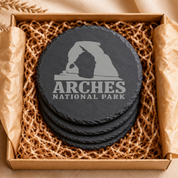Arches National Park Slate Coaster – Natural Stone Drink Coaster with Trees | Rustic Home Decor | Gift for National Parks — Dandelion Design Co. — SlateStudioMedia:gallery:5 — 0109-ANGN_arches_national_park_slate_coaster_natural_stone_drink_coaster_with_trees_rustic_home_decor_gift_for_national_parks_06_round_gift_box.png