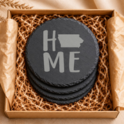 Iowa Slate Coasters 4x4 Laser Engraved Stone Drink Coasters Iowa Home Decor Hawkeye State Established 1846 Gift — Dandelion Design Co. — SlateStudioMedia:gallery:9 — 0109-ISGN_iowa_slate_coasters_4x4_laser_engraved_stone_drink_coasters_iowa_home_decor_hawkeye_state_established_1846_gift_06_round_gift_box.png