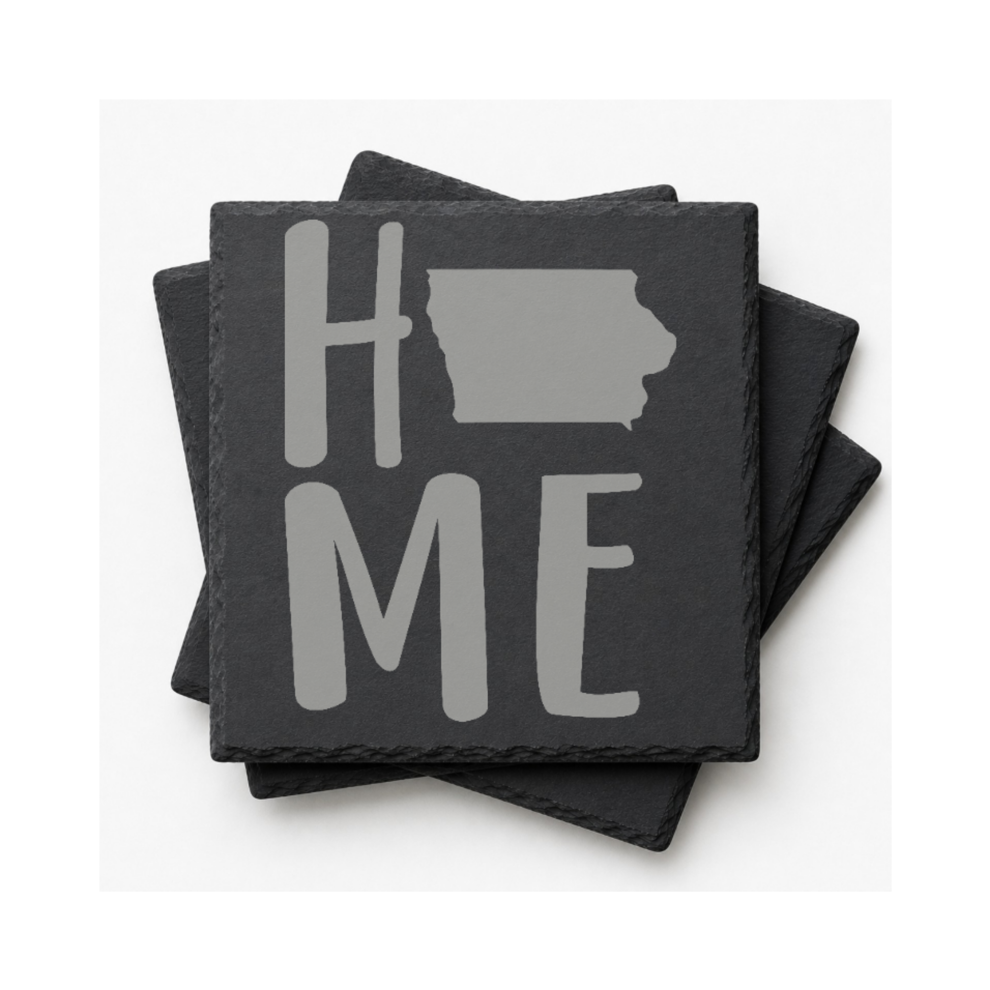 Iowa Slate Coasters 4x4 Laser Engraved Stone Drink Coasters Iowa Home Decor Hawkeye State Established 1846 Gift — Dandelion Design Co. — SlateStudioMedia:gallery:10 — 0109-ISGN_iowa_slate_coasters_4x4_laser_engraved_stone_drink_coasters_iowa_home_decor_hawkeye_state_established_1846_gift_09_square_stack.png