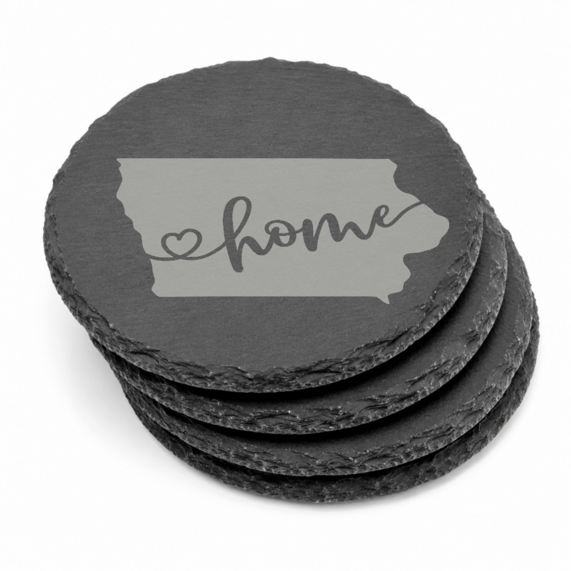 Iowa Slate Coasters 4x4 Laser Engraved Stone Drink Coasters Iowa Home Decor Hawkeye State Established 1846 Gift — Dandelion Design Co. — SlateStudioMedia:gallery:13 — 0109-ISGN_iowa_slate_coasters_4x4_laser_engraved_stone_drink_coasters_iowa_home_decor_hawkeye_state_established_1846_gift_15_D02_round_stack.png