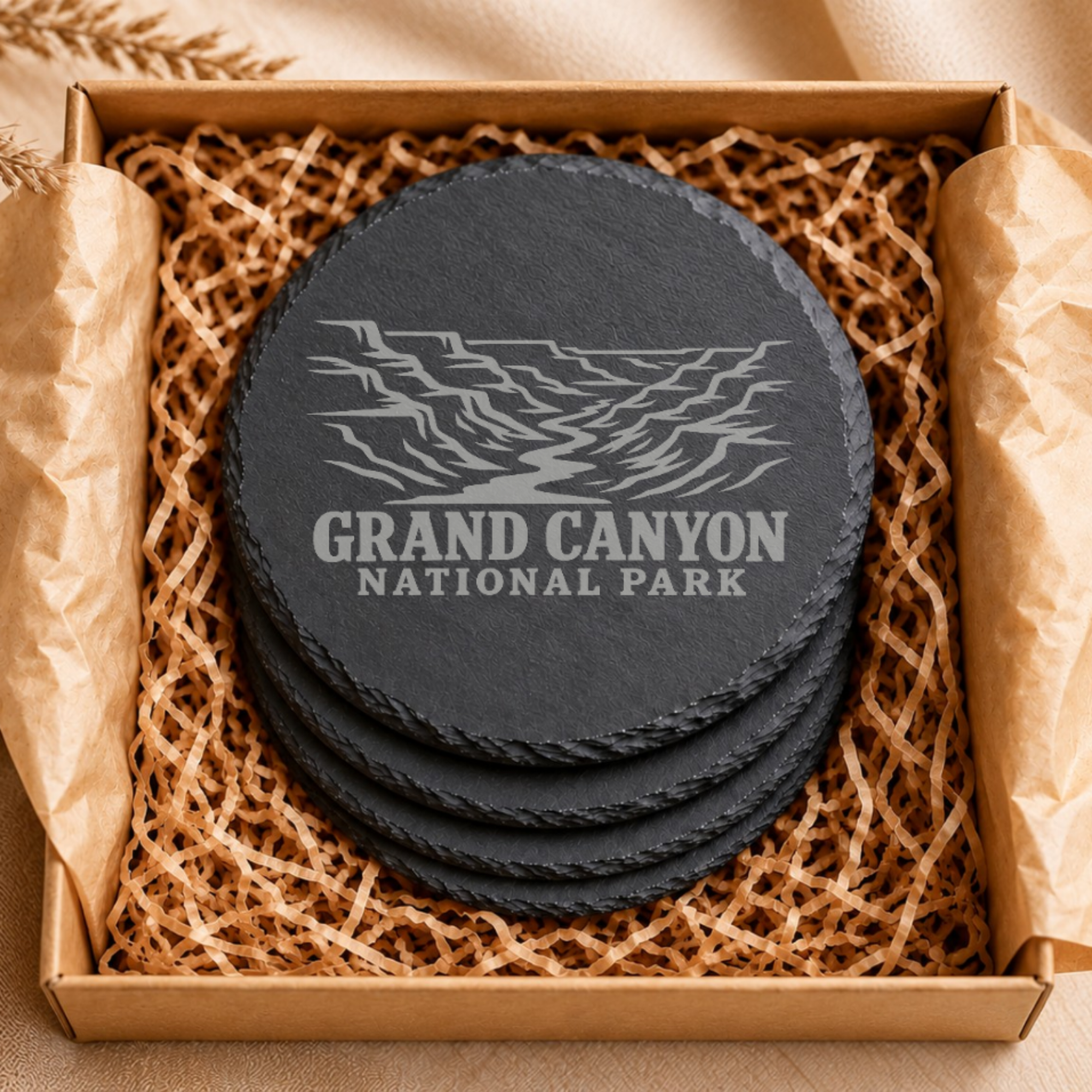 Grand Teton National Park Slate Coaster – Natural Stone Drink Coaster with Trees | Rustic Home Decor | Gift for National Parks — Dandelion Design Co. — SlateStudioMedia:gallery:5 — 0110-GTGN_grand_teton_national_park_slate_coaster_natural_stone_drink_coaster_with_trees_rustic_home_decor_gift_for_national_parks_06_round_gift_box.png