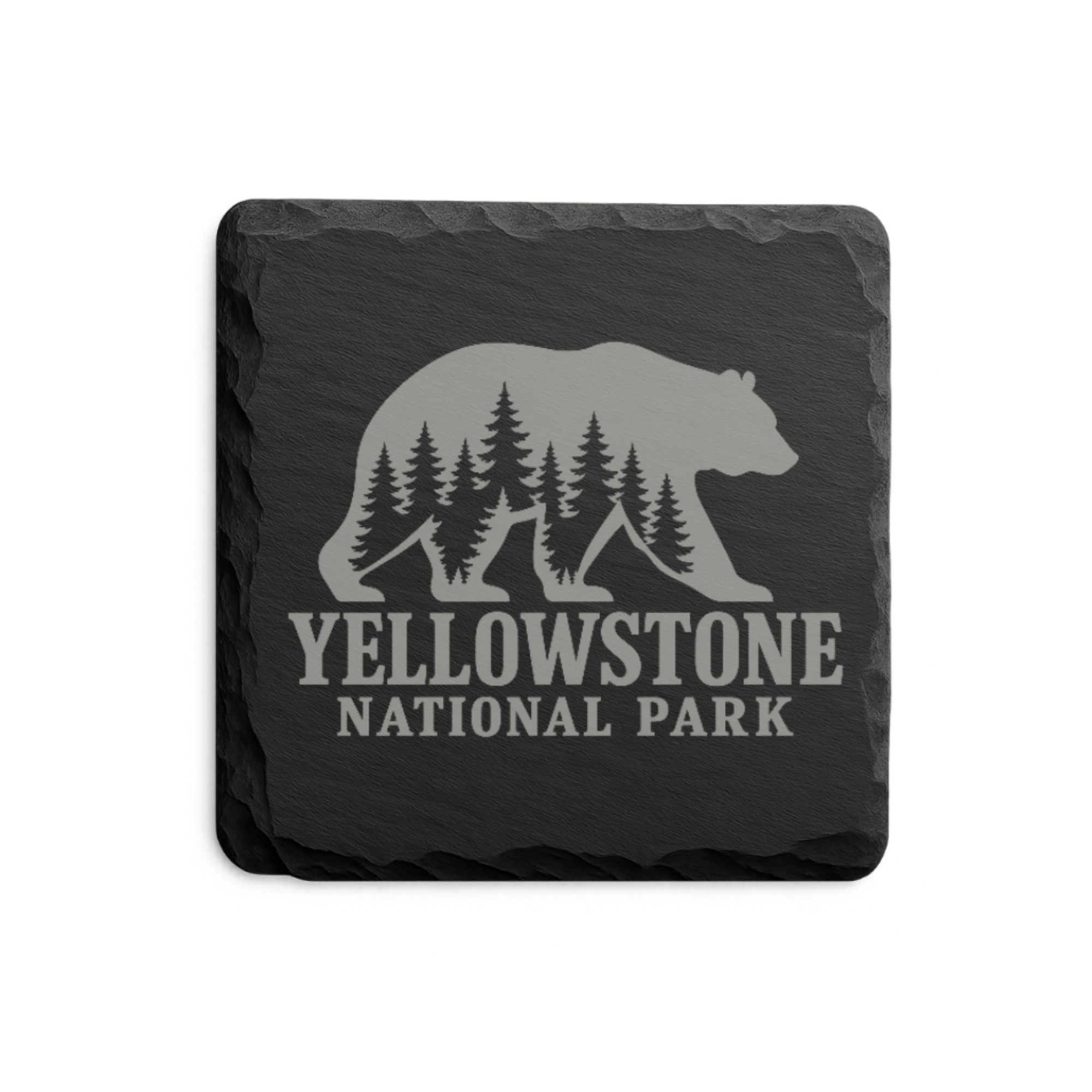 Yellowstone National Park Slate Coaster – Natural Stone Drink Coaster with Bear and Trees | Rustic Home Decor | Gift for National Parks — Dandelion Design Co. — SlateStudioMedia:shape%3Asquare:2 — 0111-YNGN_yellowstone_national_park_slate_coaster_natural_stone_drink_coaster_with_bear_and_trees_rustic_home_decor_gift_for_national_parks_03_square_main.png