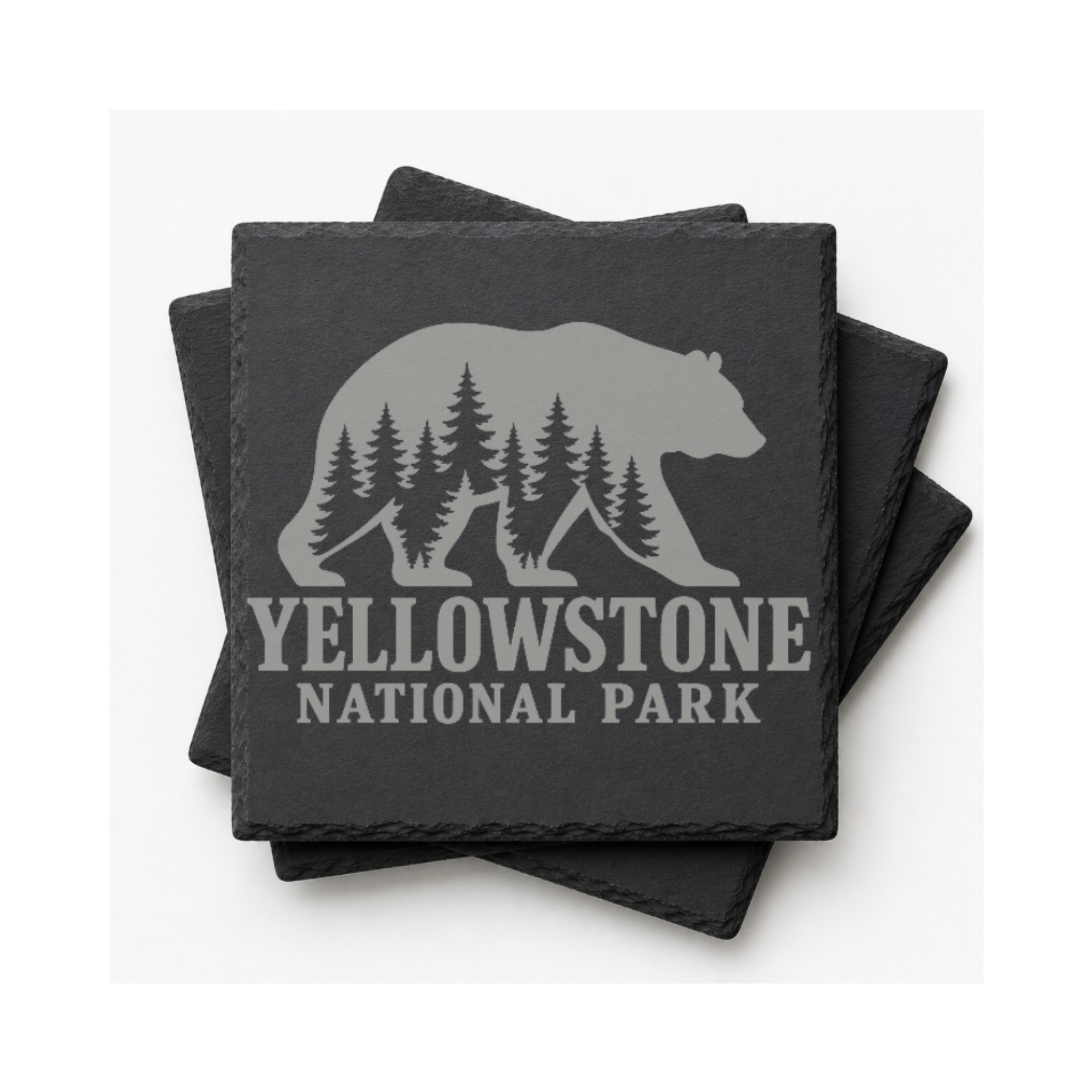 Yellowstone National Park Slate Coaster – Natural Stone Drink Coaster with Bear and Trees | Rustic Home Decor | Gift for National Parks — Dandelion Design Co. — SlateStudioMedia:gallery:6 — 0111-YNGN_yellowstone_national_park_slate_coaster_natural_stone_drink_coaster_with_bear_and_trees_rustic_home_decor_gift_for_national_parks_09_square_stack.png