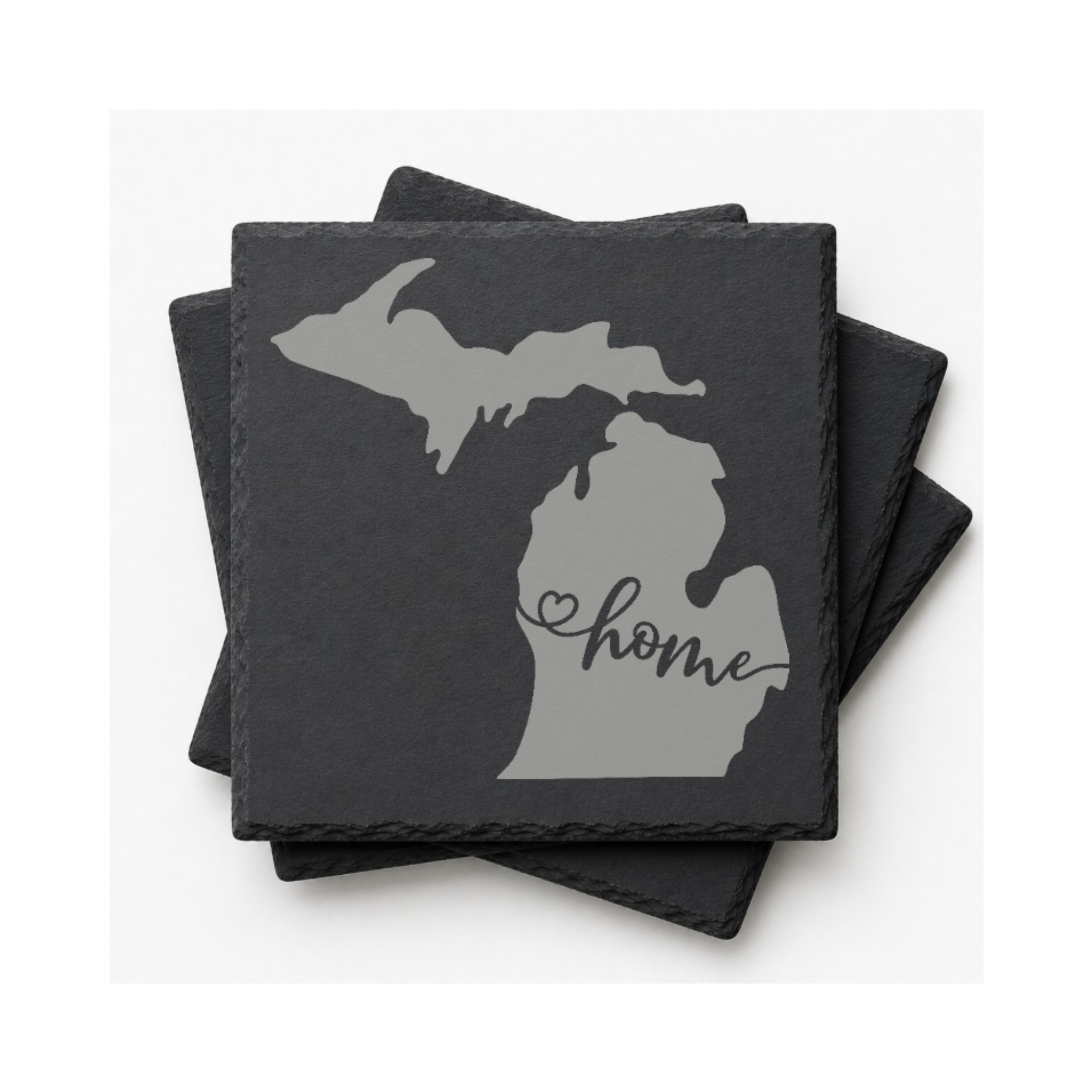 Michigan Slate Coasters 4x4 Laser Engraved Stone Drink Coasters Michigan Home Décor Great Lakes State Established 1837 Gift — Dandelion Design Co. — SlateStudioMedia:gallery:12 — 0112-MSGN_michigan_slate_coasters_4x4_laser_engraved_stone_drink_coasters_michigan_home_d_cor_great_lakes_state_established_1837_gift_12_D02_square_stack.png