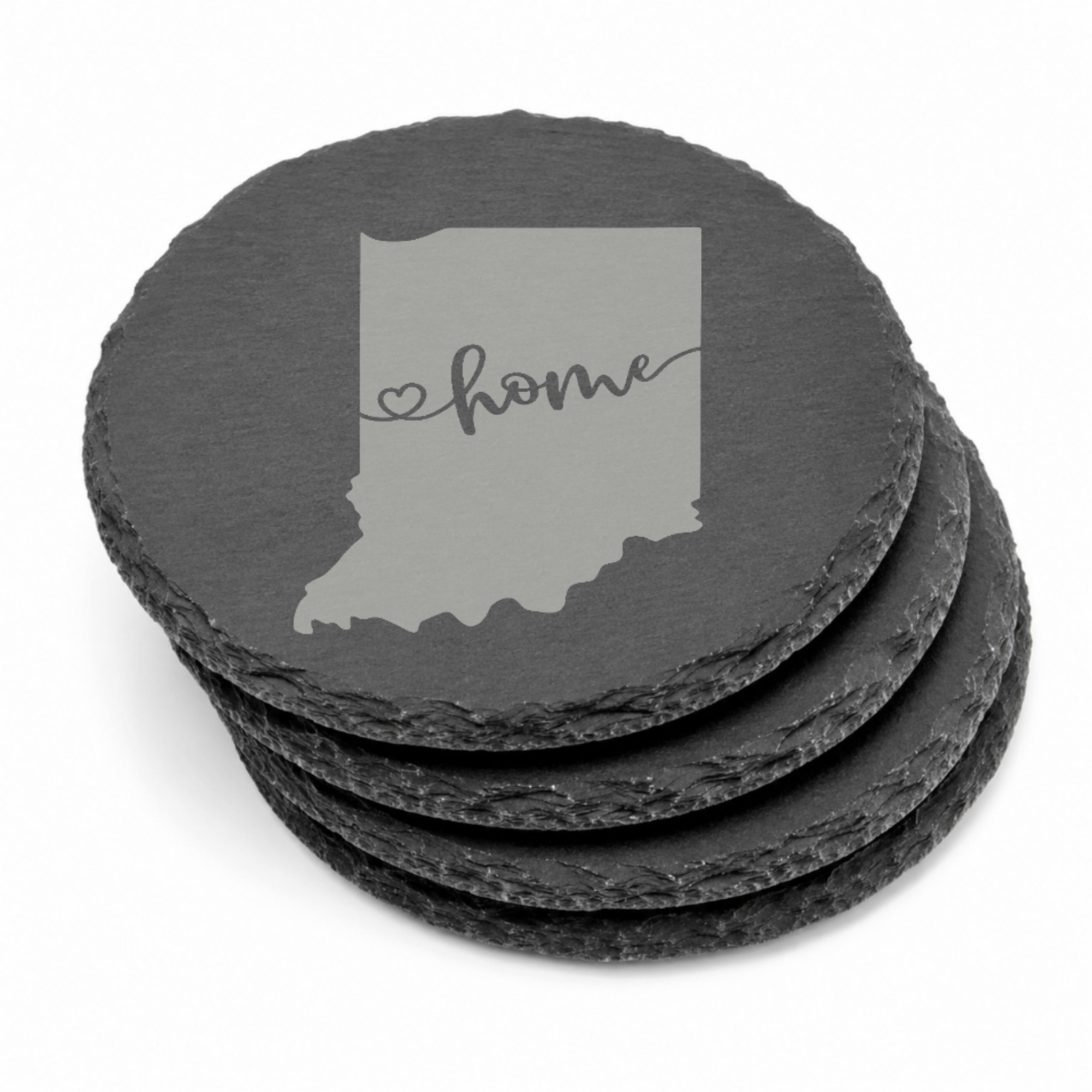 Indiana Slate Coasters 4x4 Laser Engraved Stone Drink Coasters Indiana Home Decor Hoosier State Established 1816 Gift — Dandelion Design Co. — SlateStudioMedia:gallery:13 — 0113-ISGN_indiana_slate_coasters_4x4_laser_engraved_stone_drink_coasters_indiana_home_decor_hoosier_state_established_1816_gift_15_D02_round_stack.png