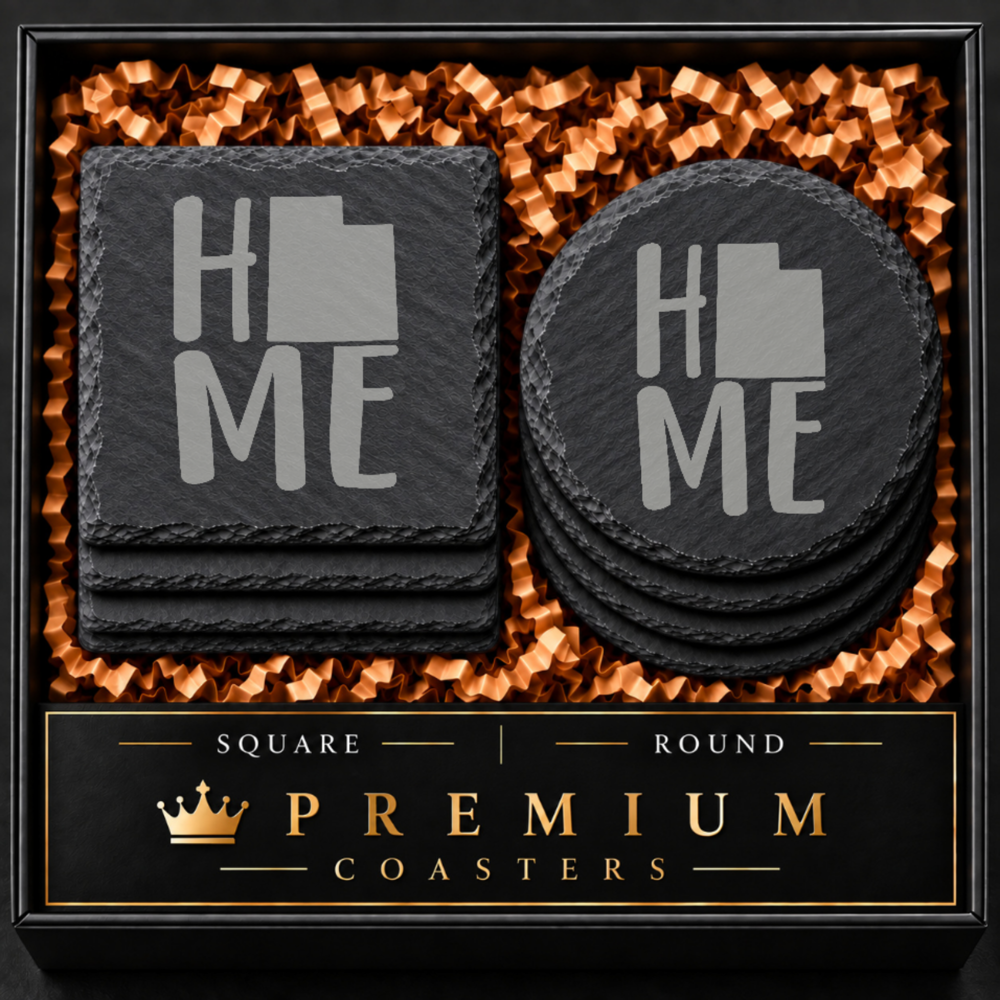 Utah Slate Coasters 4x4 Laser Engraved Stone Drink Coasters Utah Home Décor Beehive State Established 1896 Gift — Dandelion Design Co. — SlateStudioMedia:hero:1 — 0115-USGN_utah_slate_coasters_4x4_laser_engraved_stone_drink_coasters_utah_home_d_cor_beehive_state_established_1896_gift_01_square_round_gift_hero.png