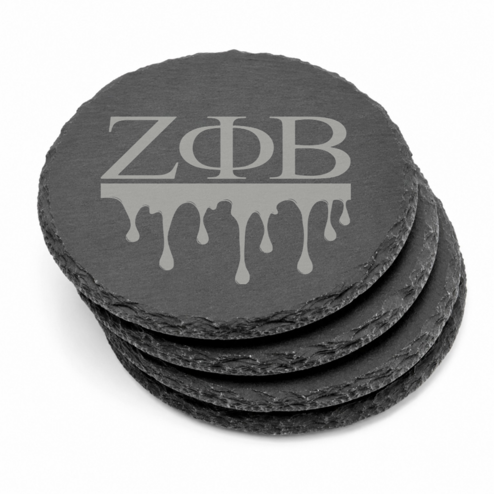 Zeta Phi Beta Sorority Slate Coasters • ZΦB Gift • Founder’s Day Gift • Devastating Diva Gift • Zeta Home Decor • Greek Life Sorority Gift — Dandelion Design Co. — SlateStudioMedia:gallery:17 — 0115-ZPGN_zeta_phi_beta_sorority_slate_coasters_z_b_gift_founder_s_day_gift_devastating_diva_gift_zeta_home_decor_greek_life_sorority_gift_15_D02_round_stack.png