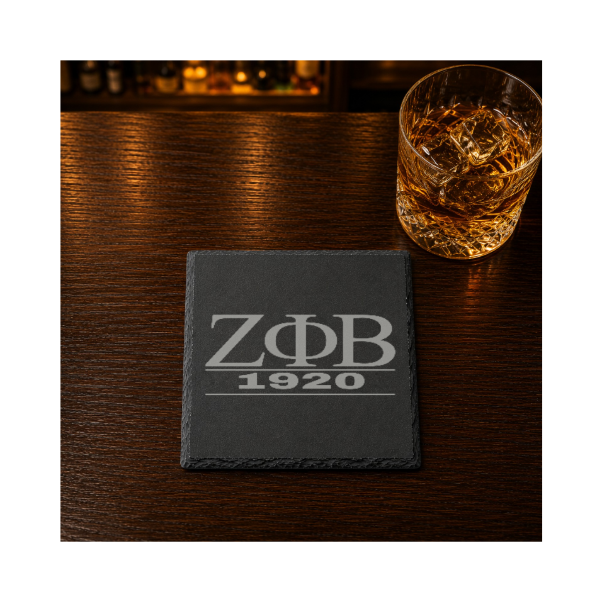 Zeta Phi Beta Sorority Slate Coasters • ZΦB Gift • Founder’s Day Gift • Devastating Diva Gift • Zeta Home Decor • Greek Life Sorority Gift — Dandelion Design Co. — SlateStudioMedia:gallery:28 — 0115-ZPGN_zeta_phi_beta_sorority_slate_coasters_z_b_gift_founder_s_day_gift_devastating_diva_gift_zeta_home_decor_greek_life_sorority_gift_19_D03_square_whiskey_lifestyle.png