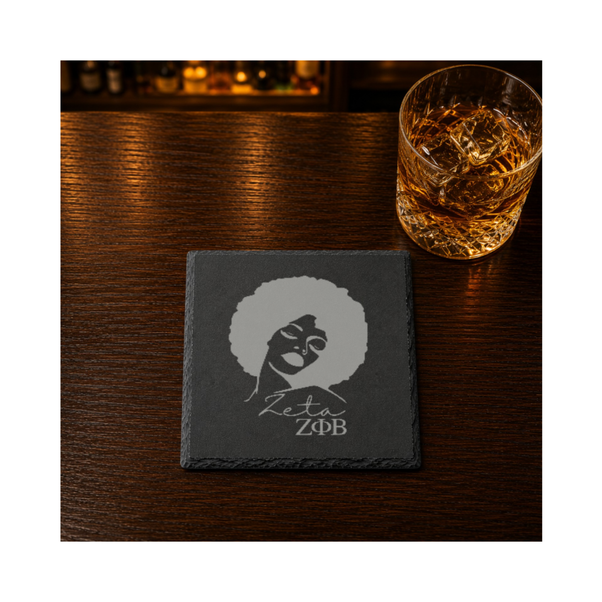 Zeta Phi Beta Sorority Slate Coasters • ZΦB Gift • Founder’s Day Gift • Devastating Diva Gift • Zeta Home Decor • Greek Life Sorority Gift — Dandelion Design Co. — SlateStudioMedia:gallery:30 — 0115-ZPGN_zeta_phi_beta_sorority_slate_coasters_z_b_gift_founder_s_day_gift_devastating_diva_gift_zeta_home_decor_greek_life_sorority_gift_25_D04_square_whiskey_lifestyle.png