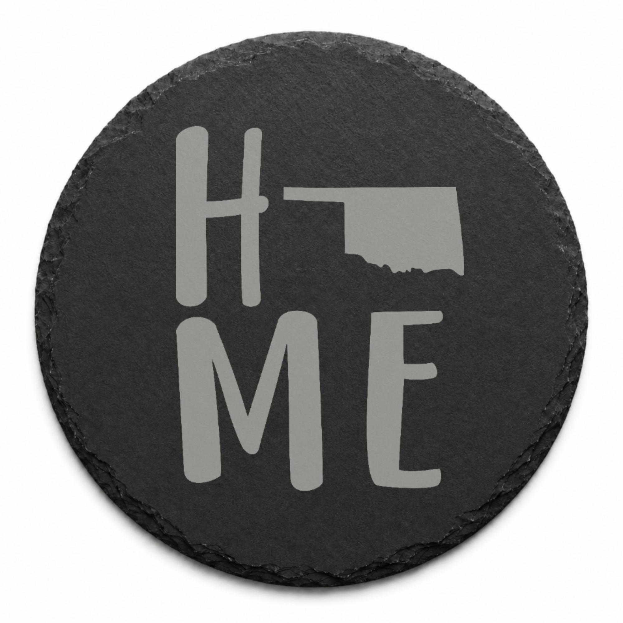Oklahoma Slate Coaster Set – “The Sooner State” | Laser Engraved Slate | Set of 1, 2, 4, or 8 | Rustic Gift — Dandelion Design Co. — SlateStudioMedia:design%3A1%3Ashape%3Around:6 — 0116-OSGN_oklahoma_slate_coaster_set_the_sooner_state_laser_engraved_slate_set_of_1_2_4_or_8_rustic_gift_04_round_main.png