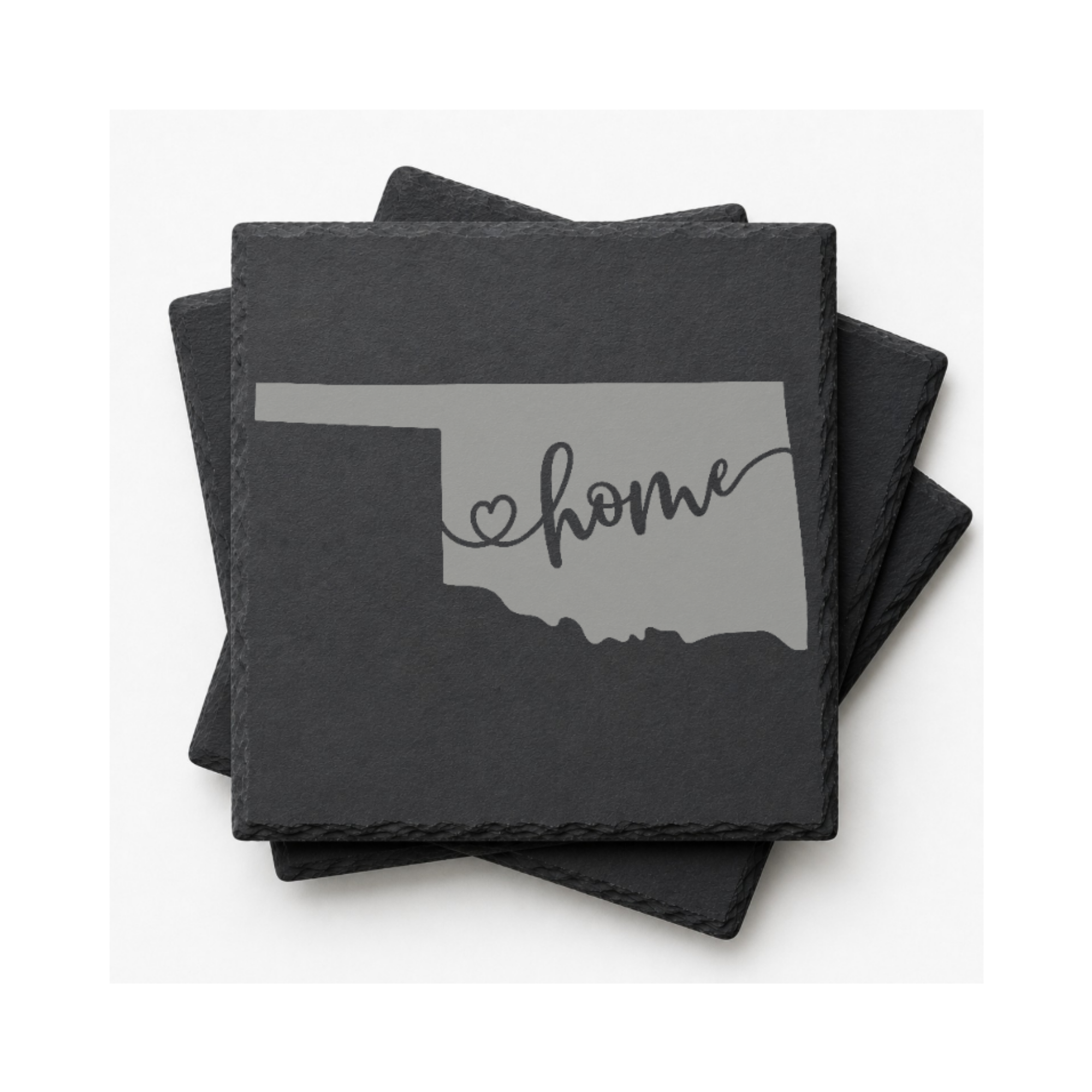 Oklahoma Slate Coaster Set – “The Sooner State” | Laser Engraved Slate | Set of 1, 2, 4, or 8 | Rustic Gift — Dandelion Design Co. — SlateStudioMedia:gallery:14 — 0116-OSGN_oklahoma_slate_coaster_set_the_sooner_state_laser_engraved_slate_set_of_1_2_4_or_8_rustic_gift_12_D02_square_stack.png