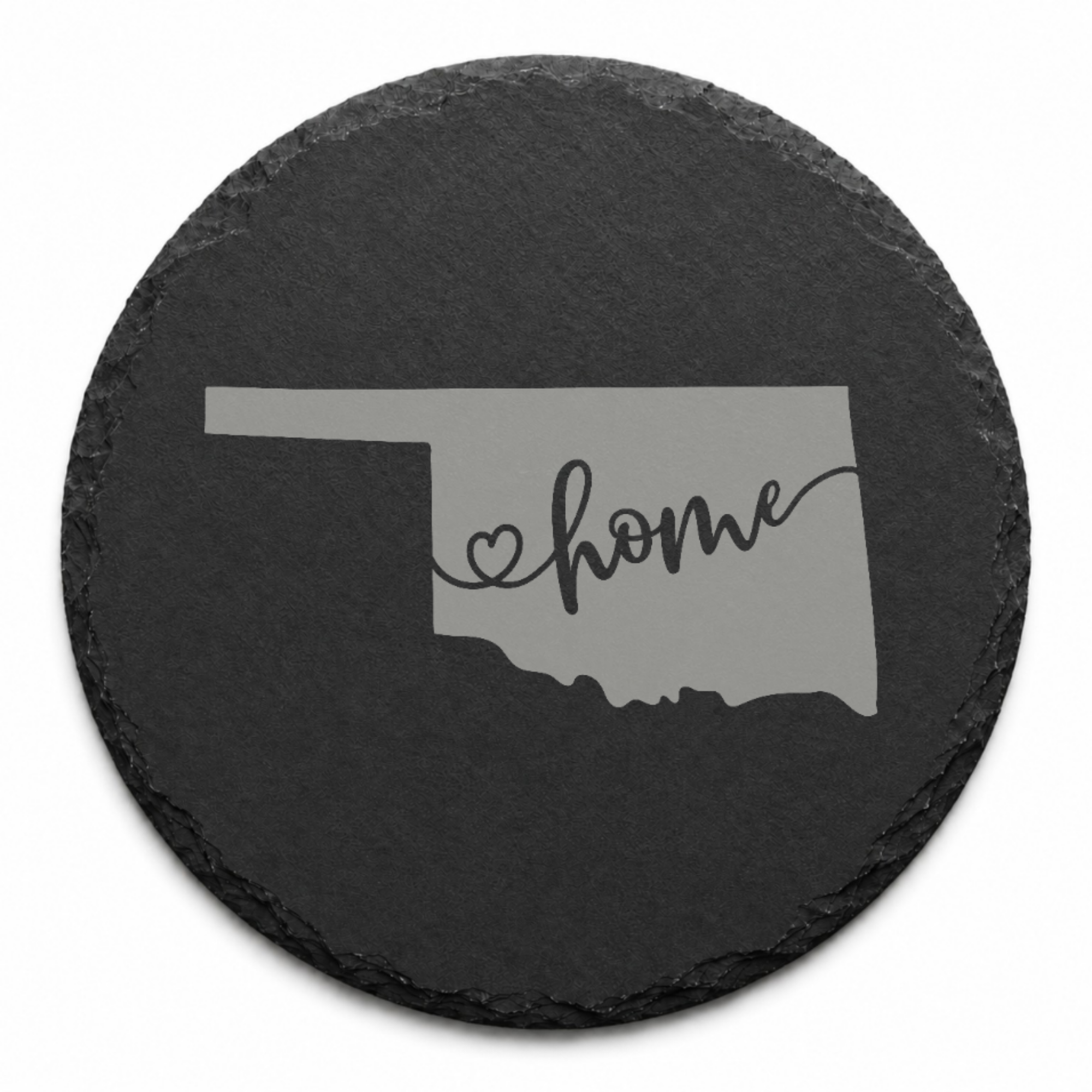 Oklahoma Slate Coaster Set – “The Sooner State” | Laser Engraved Slate | Set of 1, 2, 4, or 8 | Rustic Gift — Dandelion Design Co. — SlateStudioMedia:design%3A2%3Ashape%3Around:7 — 0116-OSGN_oklahoma_slate_coaster_set_the_sooner_state_laser_engraved_slate_set_of_1_2_4_or_8_rustic_gift_14_D02_round_main.png