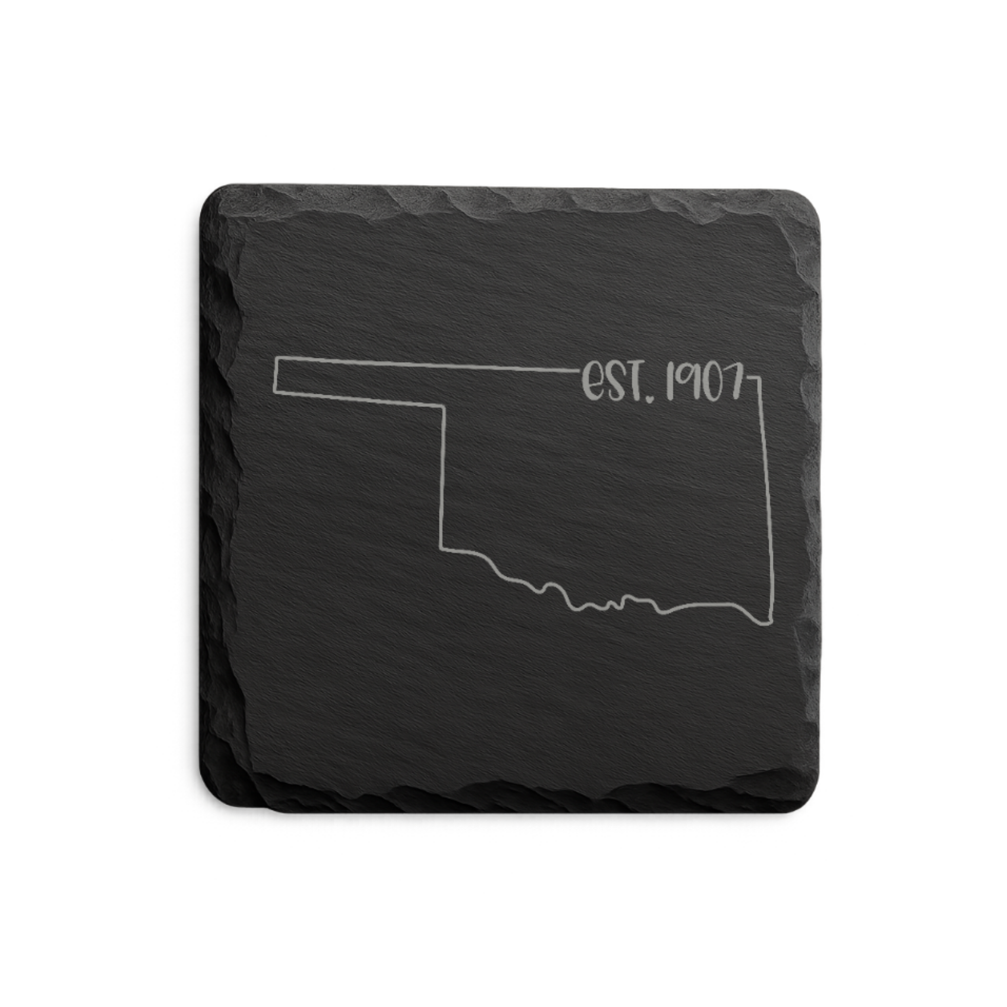 Oklahoma Slate Coaster Set – “The Sooner State” | Laser Engraved Slate | Set of 1, 2, 4, or 8 | Rustic Gift — Dandelion Design Co. — SlateStudioMedia:design%3A3%3Ashape%3Asquare:4 — 0116-OSGN_oklahoma_slate_coaster_set_the_sooner_state_laser_engraved_slate_set_of_1_2_4_or_8_rustic_gift_17_D03_square_main.png
