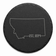 Montana Slate Coasters 4x4 Laser Engraved Stone Drink Coasters Montana Home Décor Treasure State Established 1889 Gift — Dandelion Design Co. — SlateStudioMedia:design%3A3%3Ashape%3Around:8 — 0117-MSGN_montana_slate_coasters_4x4_laser_engraved_stone_drink_coasters_montana_home_d_cor_treasure_state_established_1889_gift_20_D03_round_main.png