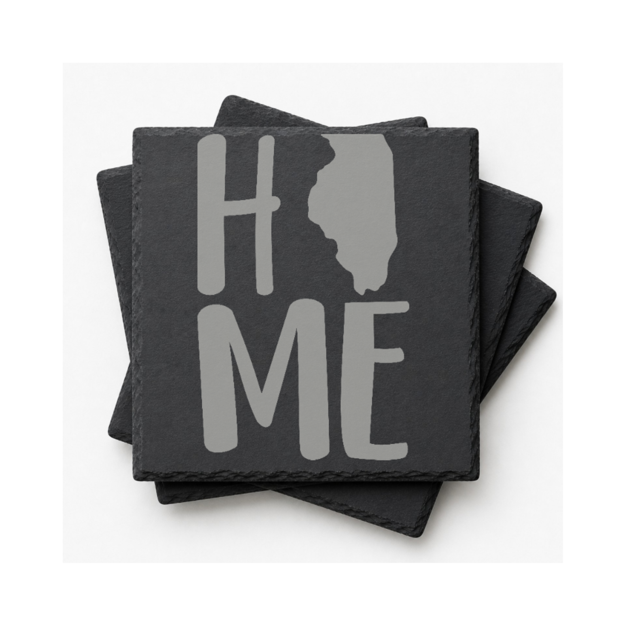 Illinois Slate Coasters 4x4 Laser Engraved Stone Drink Coasters Illinois Home Decor Prairie State Established 1818 Gift — Dandelion Design Co. — SlateStudioMedia:gallery:10 — 0118-ISGN_illinois_slate_coasters_4x4_laser_engraved_stone_drink_coasters_illinois_home_decor_prairie_state_established_1818_gift_09_square_stack.png