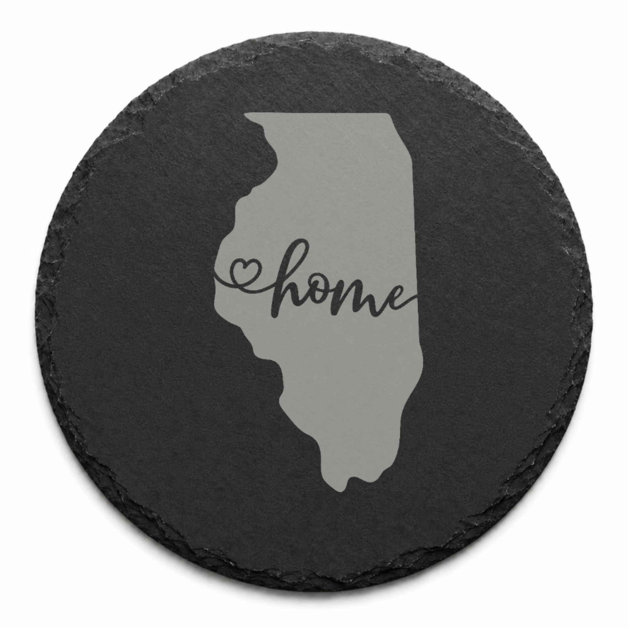 Illinois Slate Coasters 4x4 Laser Engraved Stone Drink Coasters Illinois Home Decor Prairie State Established 1818 Gift — Dandelion Design Co. — SlateStudioMedia:design%3A2%3Ashape%3Around:6 — 0118-ISGN_illinois_slate_coasters_4x4_laser_engraved_stone_drink_coasters_illinois_home_decor_prairie_state_established_1818_gift_14_D02_round_main.png