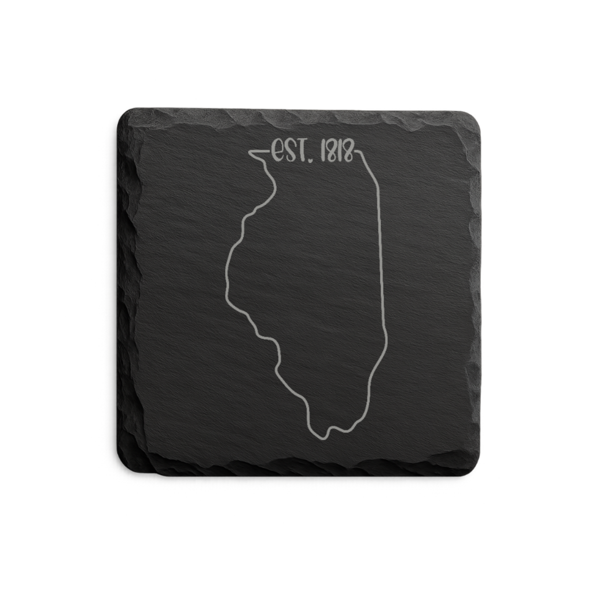 Illinois Slate Coasters 4x4 Laser Engraved Stone Drink Coasters Illinois Home Decor Prairie State Established 1818 Gift — Dandelion Design Co. — SlateStudioMedia:design%3A3%3Ashape%3Asquare:4 — 0118-ISGN_illinois_slate_coasters_4x4_laser_engraved_stone_drink_coasters_illinois_home_decor_prairie_state_established_1818_gift_17_D03_square_main.png