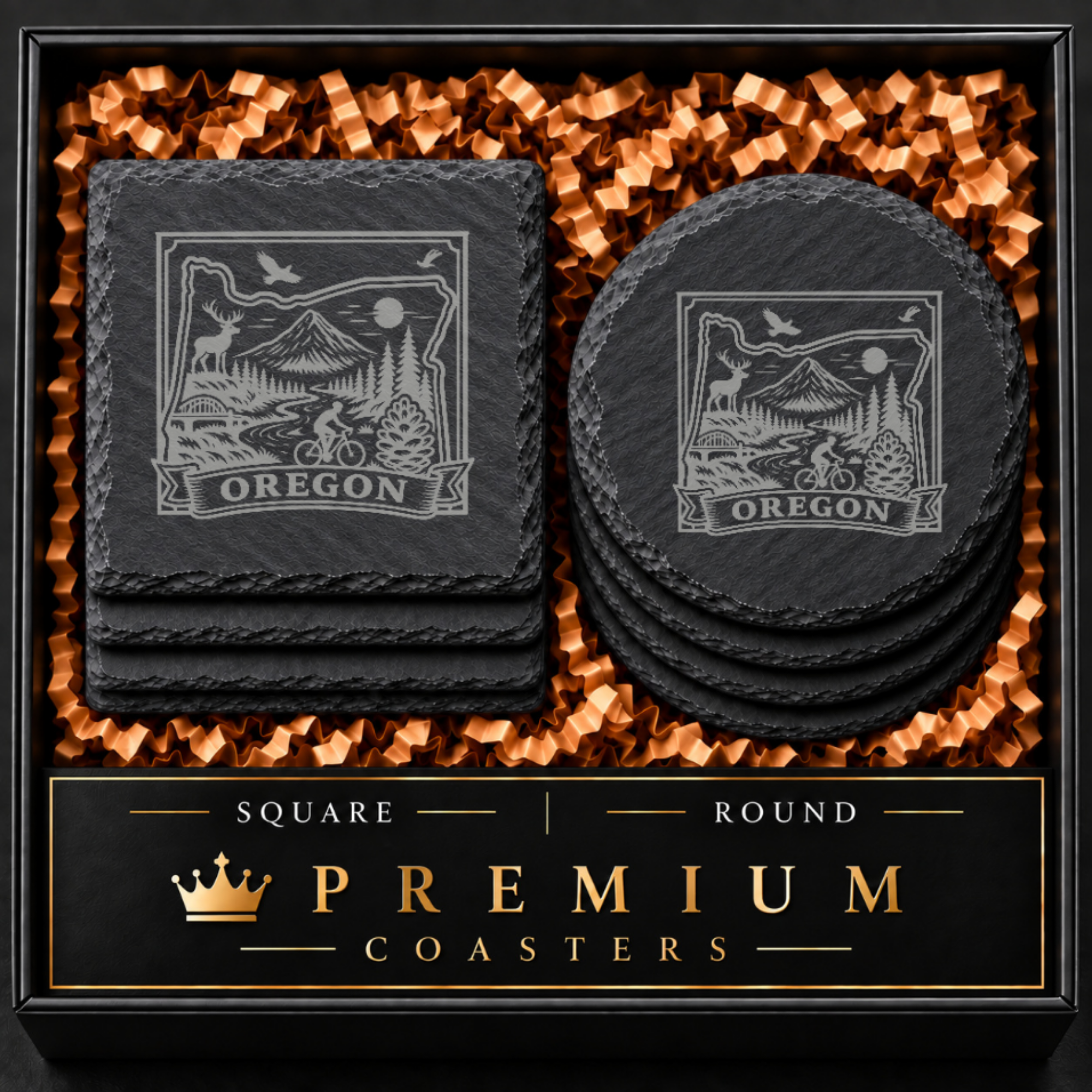 Oregon State Slate Coaster – Natural Stone Drink Coaster with Oregon Outline | Rustic Home Decor | Gift for Oregon Lovers — Dandelion Design Co. — SlateStudioMedia:hero:1 — 0118-OSGN_oregon_state_slate_coaster_natural_stone_drink_coaster_with_oregon_outline_rustic_home_decor_gift_for_oregon_lovers_01_square_round_gift_hero.png