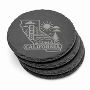 California Slate Coaster - Laser Etched State Design with Golden Gate Bridge, Bear & Sun - Handcrafted Home Decor Gift — Dandelion Design Co. — SlateStudioMedia:gallery:13 — 0119-CSGN_california_slate_coaster_laser_etched_state_design_with_golden_gate_bridge_bear_sun_handcrafted_home_decor_gift_10_round_stack.png