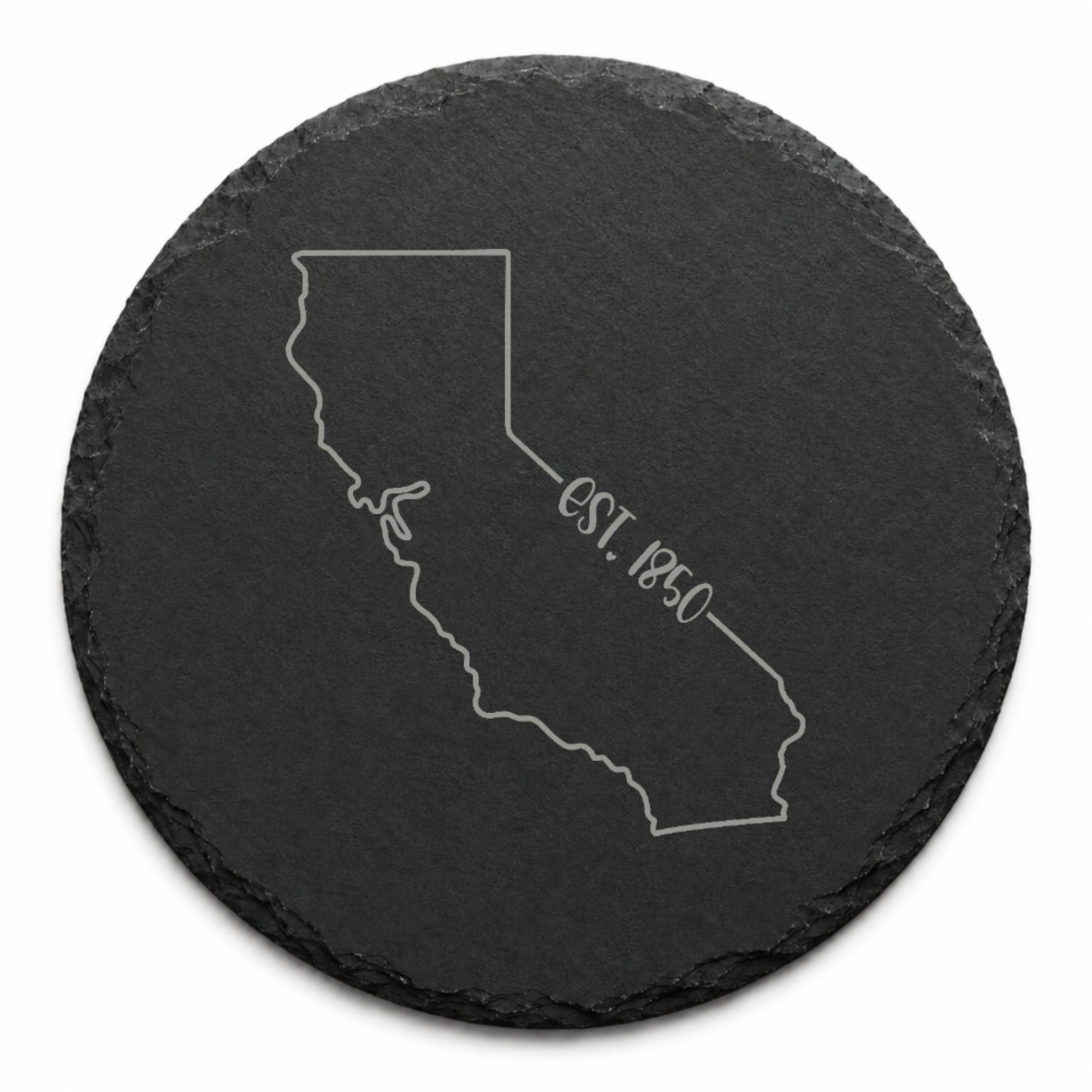 California Slate Coaster - Laser Etched State Design with Golden Gate Bridge, Bear & Sun - Handcrafted Home Decor Gift — Dandelion Design Co. — SlateStudioMedia:design%3A4%3Ashape%3Around:9 — 0119-CSGN_california_slate_coaster_laser_etched_state_design_with_golden_gate_bridge_bear_sun_handcrafted_home_decor_gift_26_D04_round_main.png