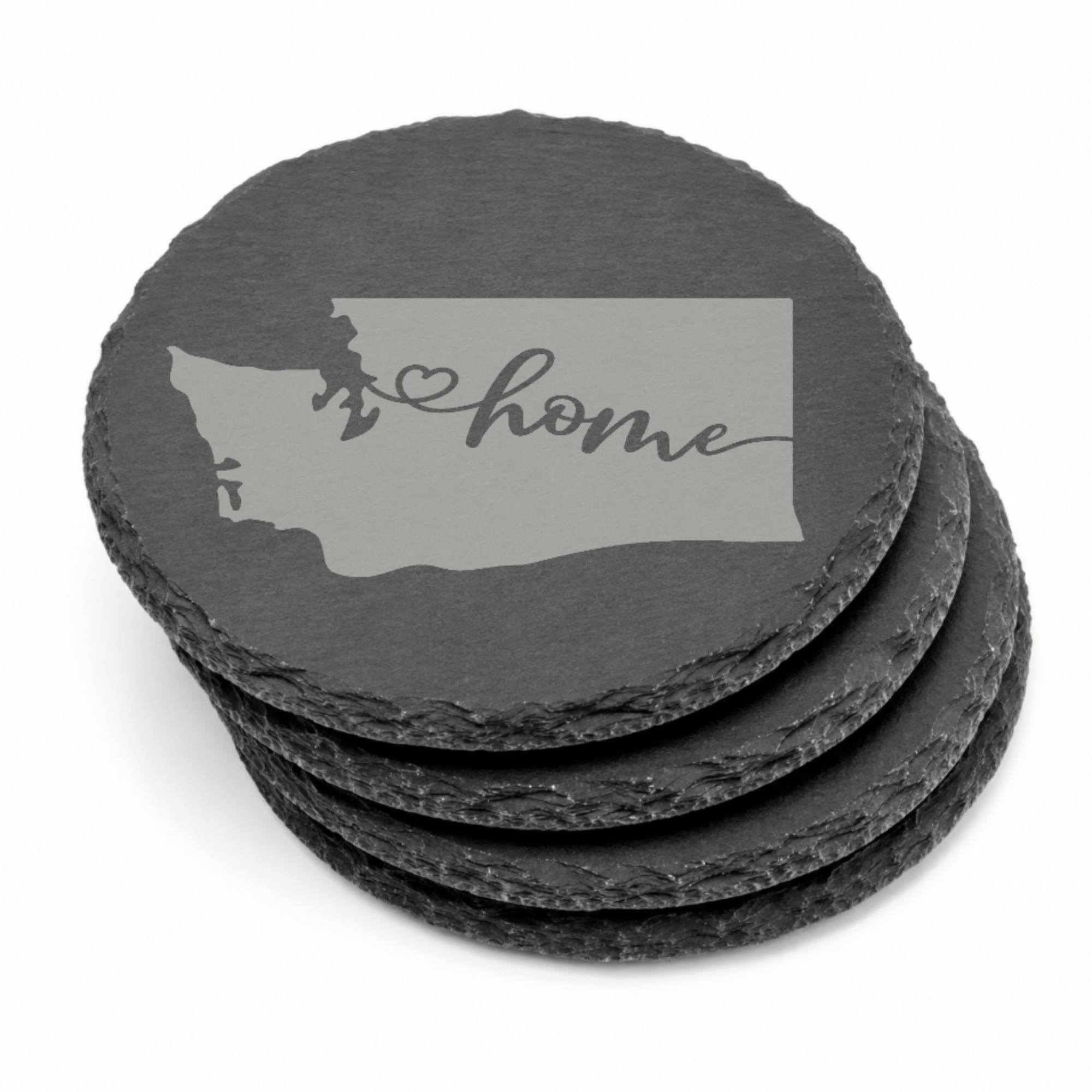 Washington Slate Coasters 4x4 Laser Engraved Stone Drink Coasters Washington Home Décor Evergreen State Established 1889 Gift — Dandelion Design Co. — SlateStudioMedia:gallery:15 — 0120-WSGN_washington_slate_coasters_4x4_laser_engraved_stone_drink_coasters_washington_home_d_cor_evergreen_state_established_1889_gift_15_D02_round_stack.png