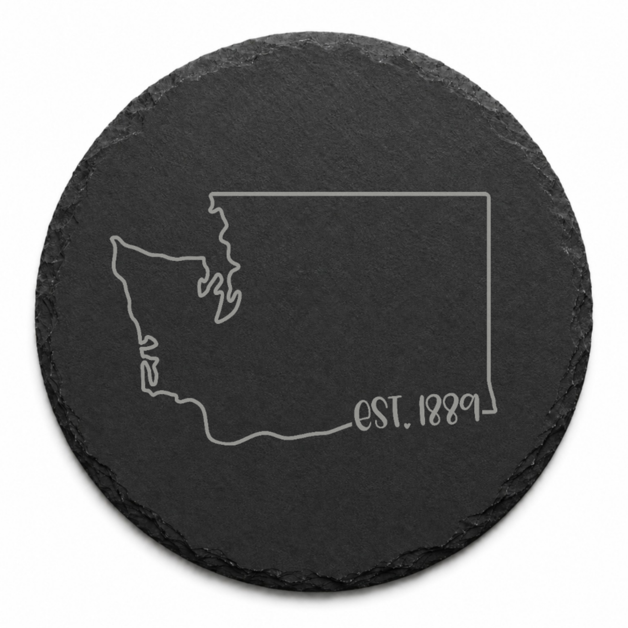 Washington Slate Coasters 4x4 Laser Engraved Stone Drink Coasters Washington Home Décor Evergreen State Established 1889 Gift — Dandelion Design Co. — SlateStudioMedia:design%3A3%3Ashape%3Around:8 — 0120-WSGN_washington_slate_coasters_4x4_laser_engraved_stone_drink_coasters_washington_home_d_cor_evergreen_state_established_1889_gift_20_D03_round_main.png