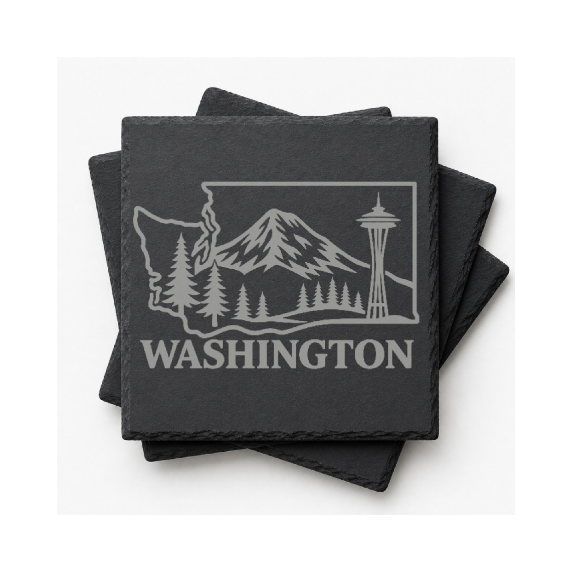 Washington Slate Coasters 4x4 Laser Engraved Stone Drink Coasters Washington Home Décor Evergreen State Established 1889 Gift — Dandelion Design Co. — SlateStudioMedia:gallery:18 — 0120-WSGN_washington_slate_coasters_4x4_laser_engraved_stone_drink_coasters_washington_home_d_cor_evergreen_state_established_1889_gift_24_D04_square_stack.png