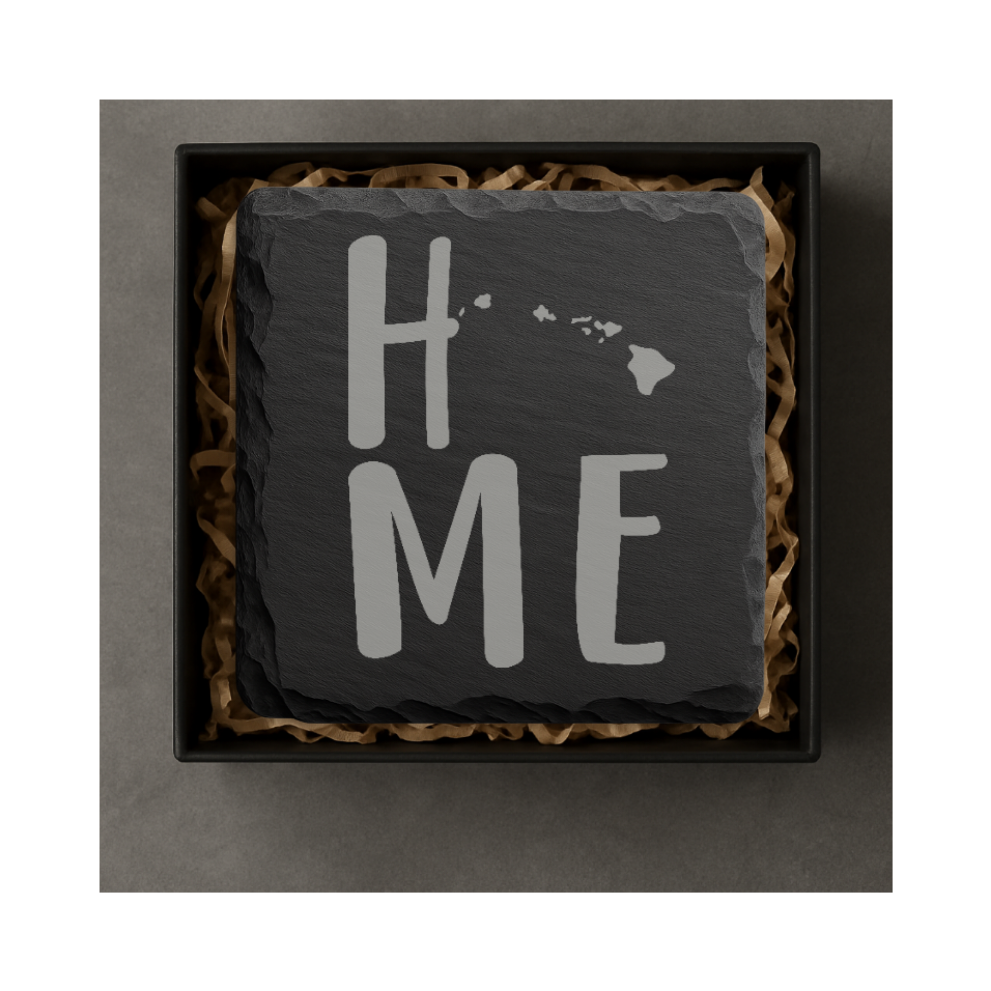 Hawaii Slate Coasters 4x4 Laser Engraved Stone Drink Coasters Hawaii Home Decor Aloha State Established 1959 Gift — Dandelion Design Co. — SlateStudioMedia:gallery:8 — 0121-HSGN_hawaii_slate_coasters_4x4_laser_engraved_stone_drink_coasters_hawaii_home_decor_aloha_state_established_1959_gift_05_square_gift_box.png