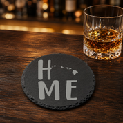 Hawaii Slate Coasters 4x4 Laser Engraved Stone Drink Coasters Hawaii Home Decor Aloha State Established 1959 Gift — Dandelion Design Co. — SlateStudioMedia:gallery:17 — 0121-HSGN_hawaii_slate_coasters_4x4_laser_engraved_stone_drink_coasters_hawaii_home_decor_aloha_state_established_1959_gift_08_round_whiskey_lifestyle.png