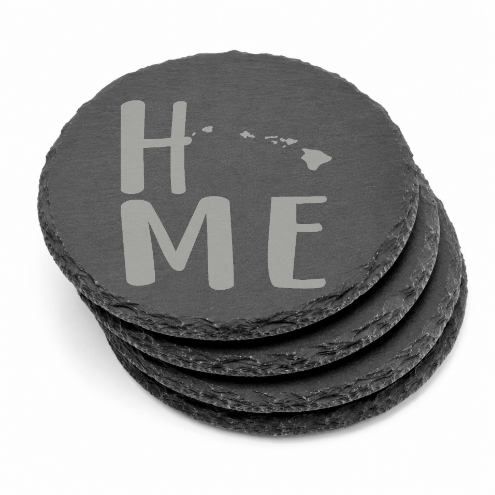 Hawaii Slate Coasters 4x4 Laser Engraved Stone Drink Coasters Hawaii Home Decor Aloha State Established 1959 Gift — Dandelion Design Co. — SlateStudioMedia:gallery:11 — 0121-HSGN_hawaii_slate_coasters_4x4_laser_engraved_stone_drink_coasters_hawaii_home_decor_aloha_state_established_1959_gift_10_round_stack.png