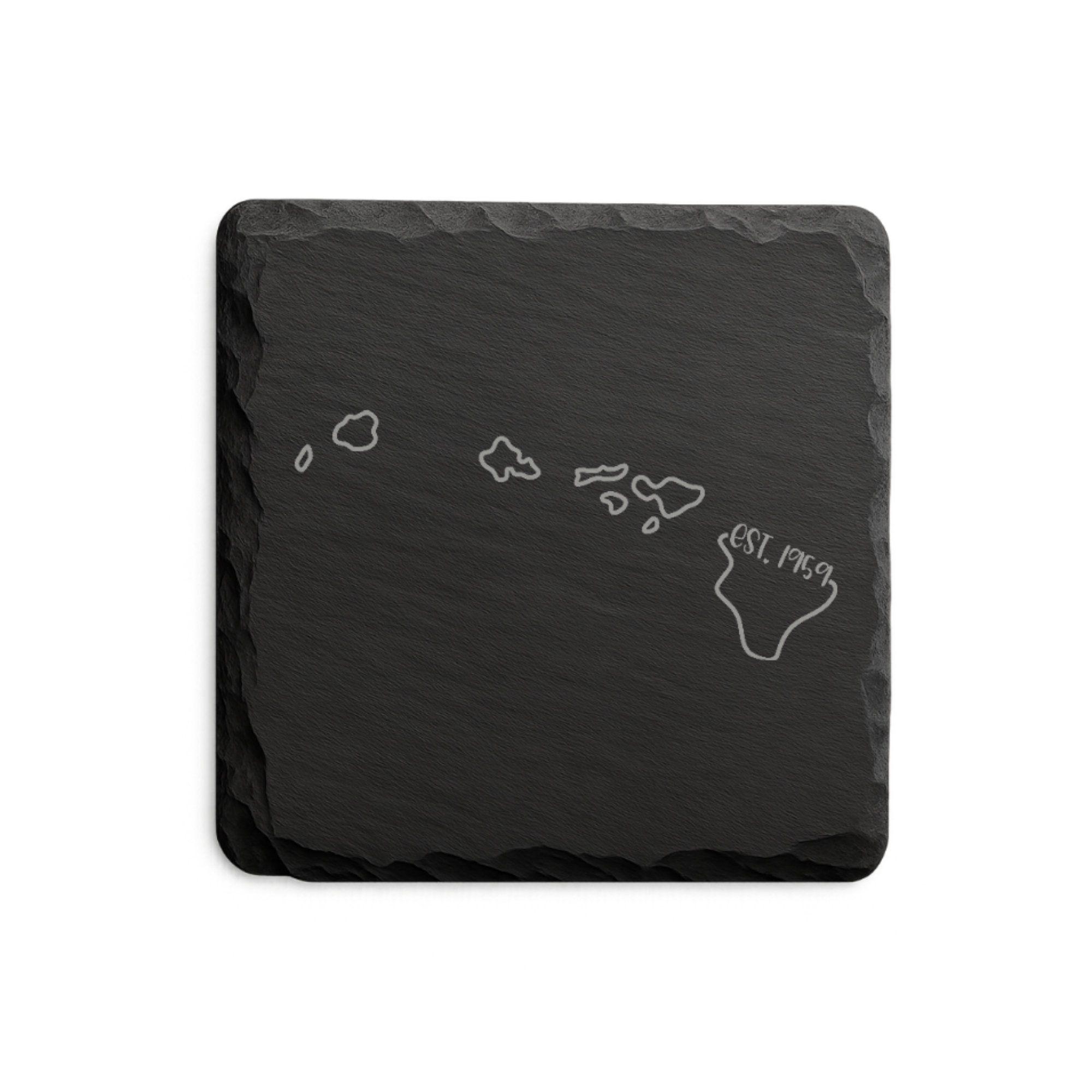 Hawaii Slate Coasters 4x4 Laser Engraved Stone Drink Coasters Hawaii Home Decor Aloha State Established 1959 Gift — Dandelion Design Co. — SlateStudioMedia:design%3A2%3Ashape%3Asquare:3 — 0121-HSGN_hawaii_slate_coasters_4x4_laser_engraved_stone_drink_coasters_hawaii_home_decor_aloha_state_established_1959_gift_11_D02_square_main.png
