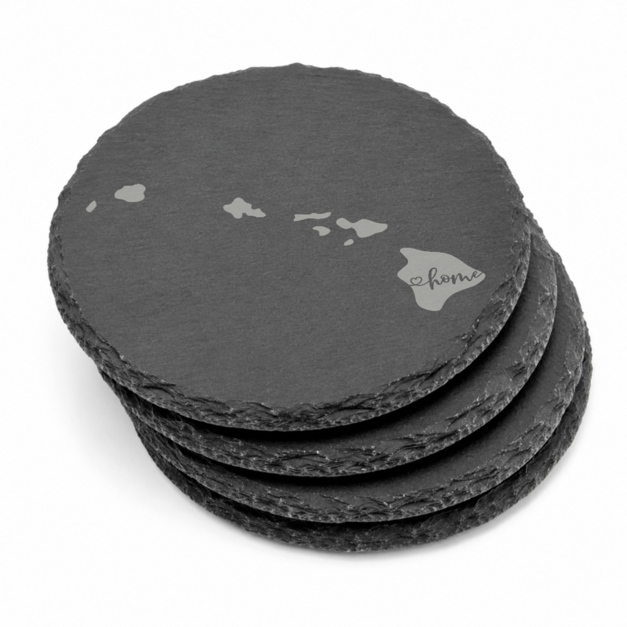 Hawaii Slate Coasters 4x4 Laser Engraved Stone Drink Coasters Hawaii Home Decor Aloha State Established 1959 Gift — Dandelion Design Co. — SlateStudioMedia:gallery:15 — 0121-HSGN_hawaii_slate_coasters_4x4_laser_engraved_stone_drink_coasters_hawaii_home_decor_aloha_state_established_1959_gift_21_D03_round_stack.png