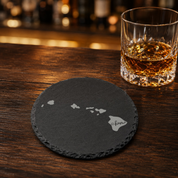 Hawaii Slate Coasters 4x4 Laser Engraved Stone Drink Coasters Hawaii Home Decor Aloha State Established 1959 Gift — Dandelion Design Co. — SlateStudioMedia:gallery:21 — 0121-HSGN_hawaii_slate_coasters_4x4_laser_engraved_stone_drink_coasters_hawaii_home_decor_aloha_state_established_1959_gift_22_D03_round_whiskey_lifestyle.png