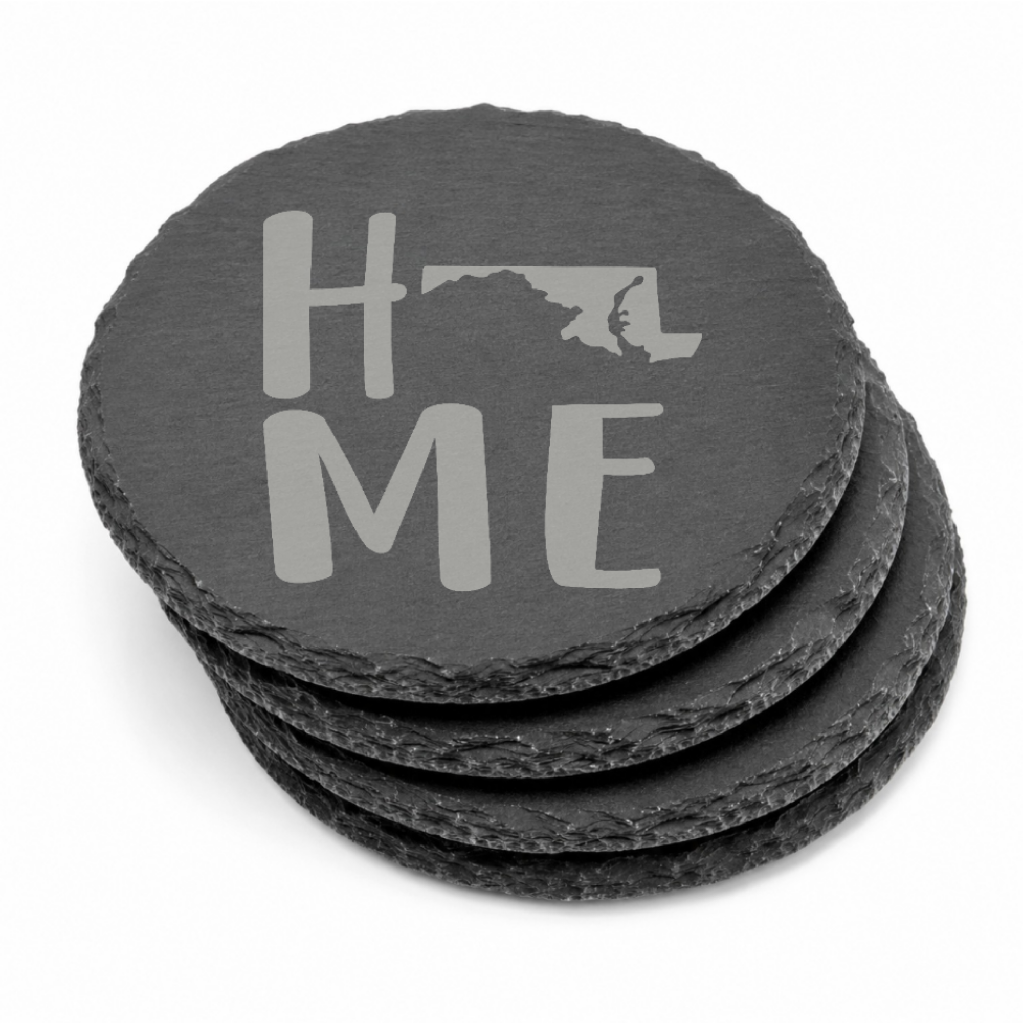 Maryland Slate Coasters 4x4 Laser Engraved Stone Drink Coasters Maryland Home Décor Old Line State Established 1788 Gift — Dandelion Design Co. — SlateStudioMedia:gallery:11 — 0123-MSGN_maryland_slate_coasters_4x4_laser_engraved_stone_drink_coasters_maryland_home_d_cor_old_line_state_established_1788_gift_10_round_stack.png