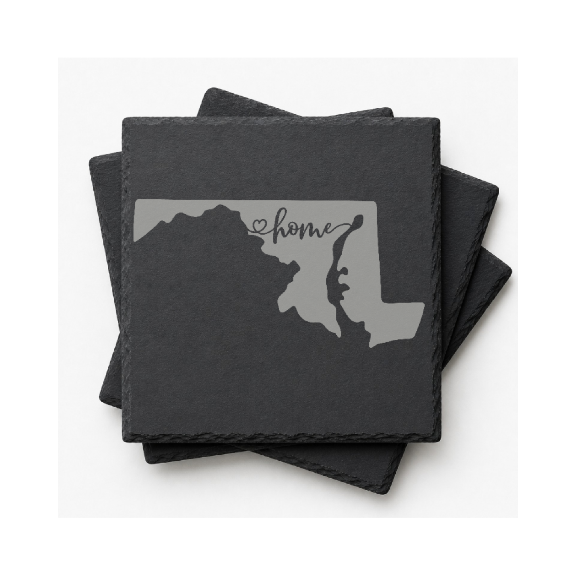Maryland Slate Coasters 4x4 Laser Engraved Stone Drink Coasters Maryland Home Décor Old Line State Established 1788 Gift — Dandelion Design Co. — SlateStudioMedia:gallery:12 — 0123-MSGN_maryland_slate_coasters_4x4_laser_engraved_stone_drink_coasters_maryland_home_d_cor_old_line_state_established_1788_gift_12_D02_square_stack.png