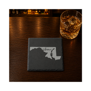 Maryland Slate Coasters 4x4 Laser Engraved Stone Drink Coasters Maryland Home Décor Old Line State Established 1788 Gift — Dandelion Design Co. — SlateStudioMedia:gallery:18 — 0123-MSGN_maryland_slate_coasters_4x4_laser_engraved_stone_drink_coasters_maryland_home_d_cor_old_line_state_established_1788_gift_13_D02_square_whiskey_lifestyle.png