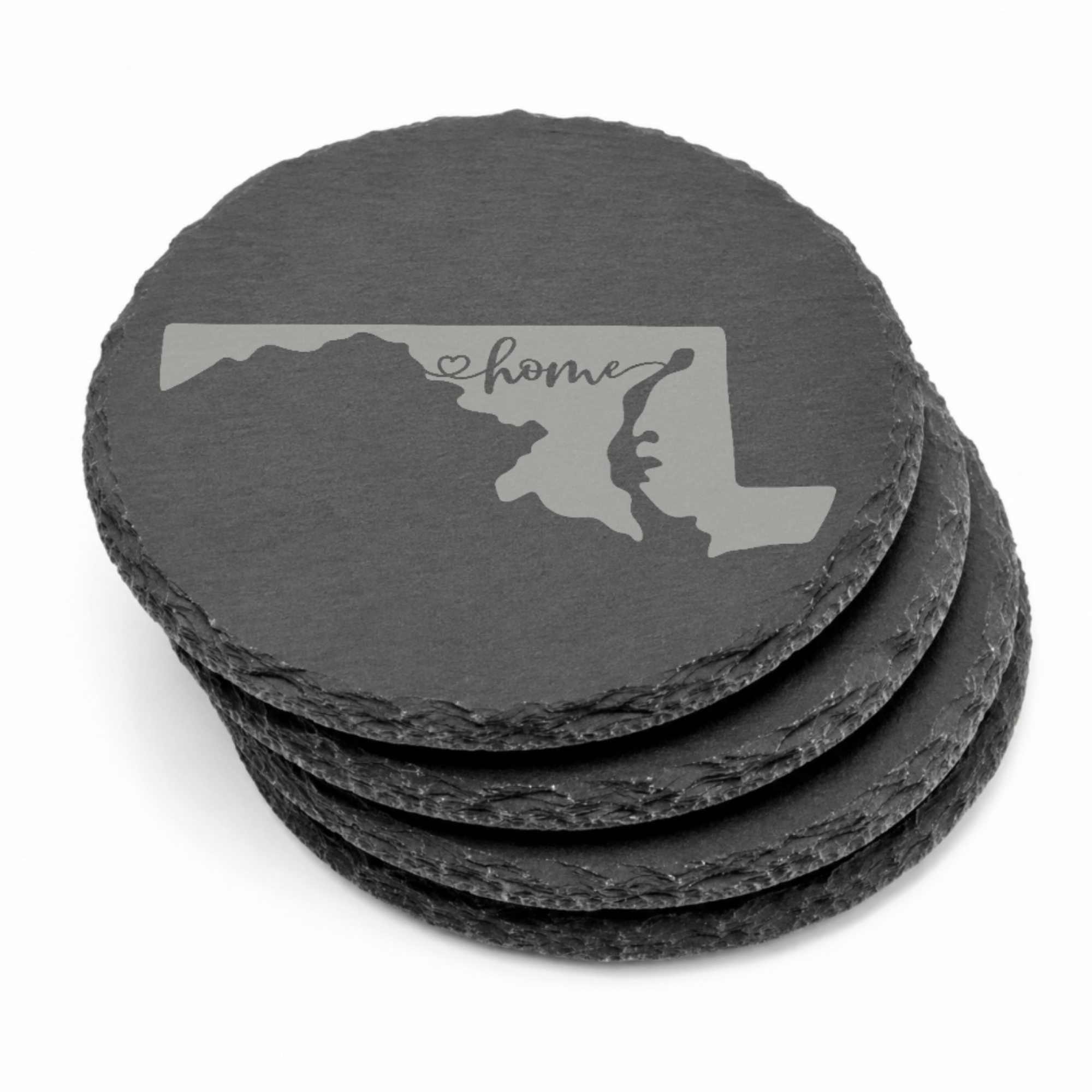 Maryland Slate Coasters 4x4 Laser Engraved Stone Drink Coasters Maryland Home Décor Old Line State Established 1788 Gift — Dandelion Design Co. — SlateStudioMedia:gallery:13 — 0123-MSGN_maryland_slate_coasters_4x4_laser_engraved_stone_drink_coasters_maryland_home_d_cor_old_line_state_established_1788_gift_15_D02_round_stack.png