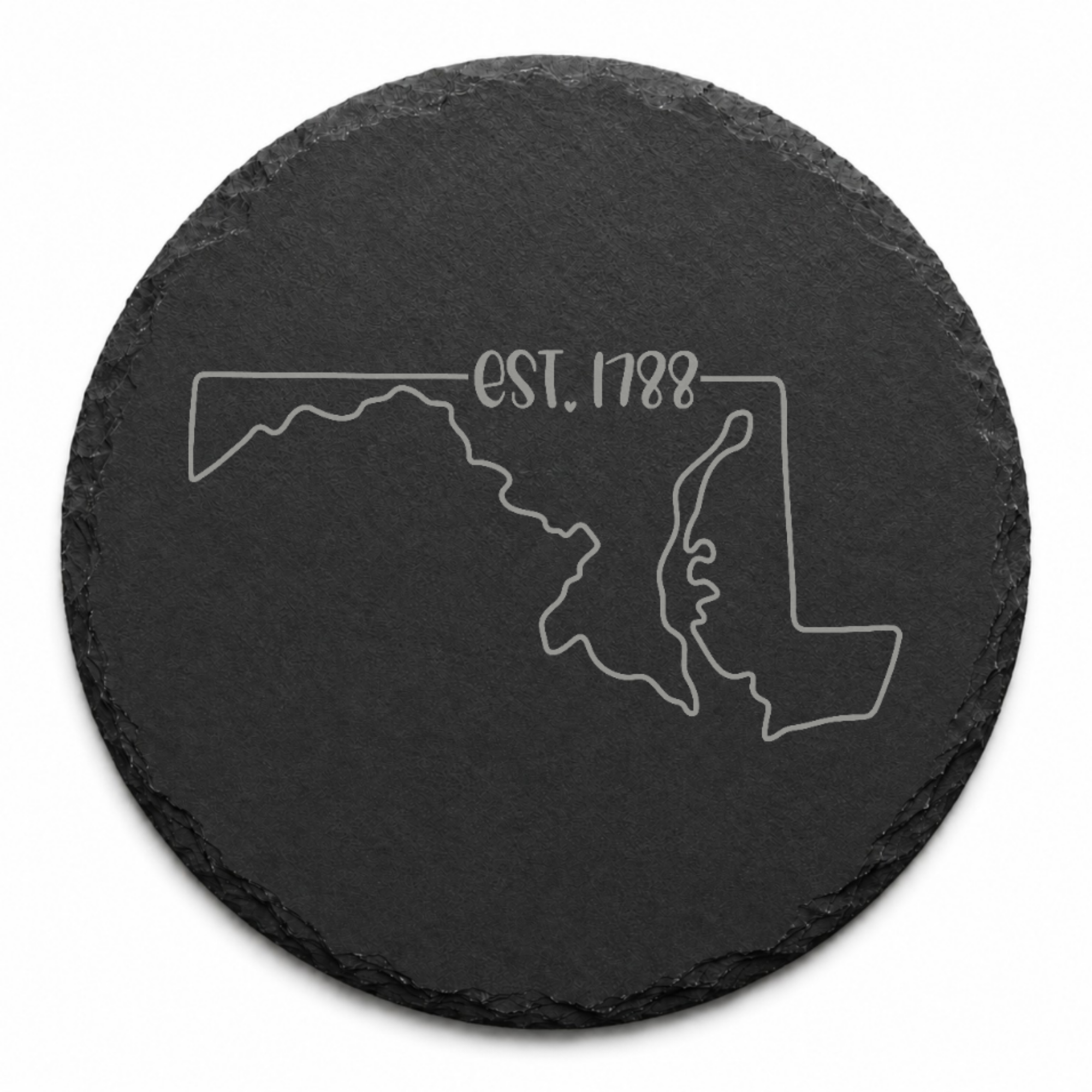 Maryland Slate Coasters 4x4 Laser Engraved Stone Drink Coasters Maryland Home Décor Old Line State Established 1788 Gift — Dandelion Design Co. — SlateStudioMedia:design%3A3%3Ashape%3Around:7 — 0123-MSGN_maryland_slate_coasters_4x4_laser_engraved_stone_drink_coasters_maryland_home_d_cor_old_line_state_established_1788_gift_20_D03_round_main.png