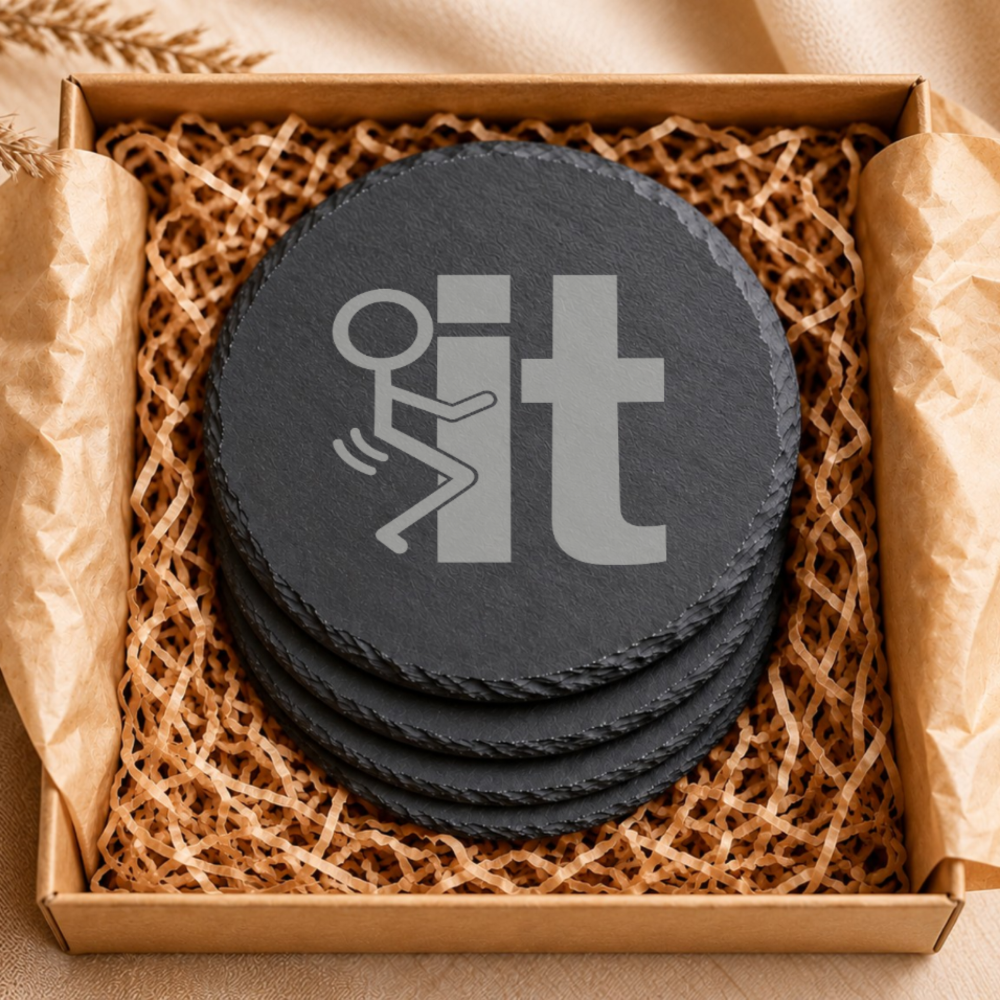 Information Technology Slate Coaster IT White Elephant Gift — Dandelion Design Co. — SlateStudioMedia:gallery:5 — 0140-ITGN_information_technology_slate_coaster_it_white_elephant_gift_06_round_gift_box.png