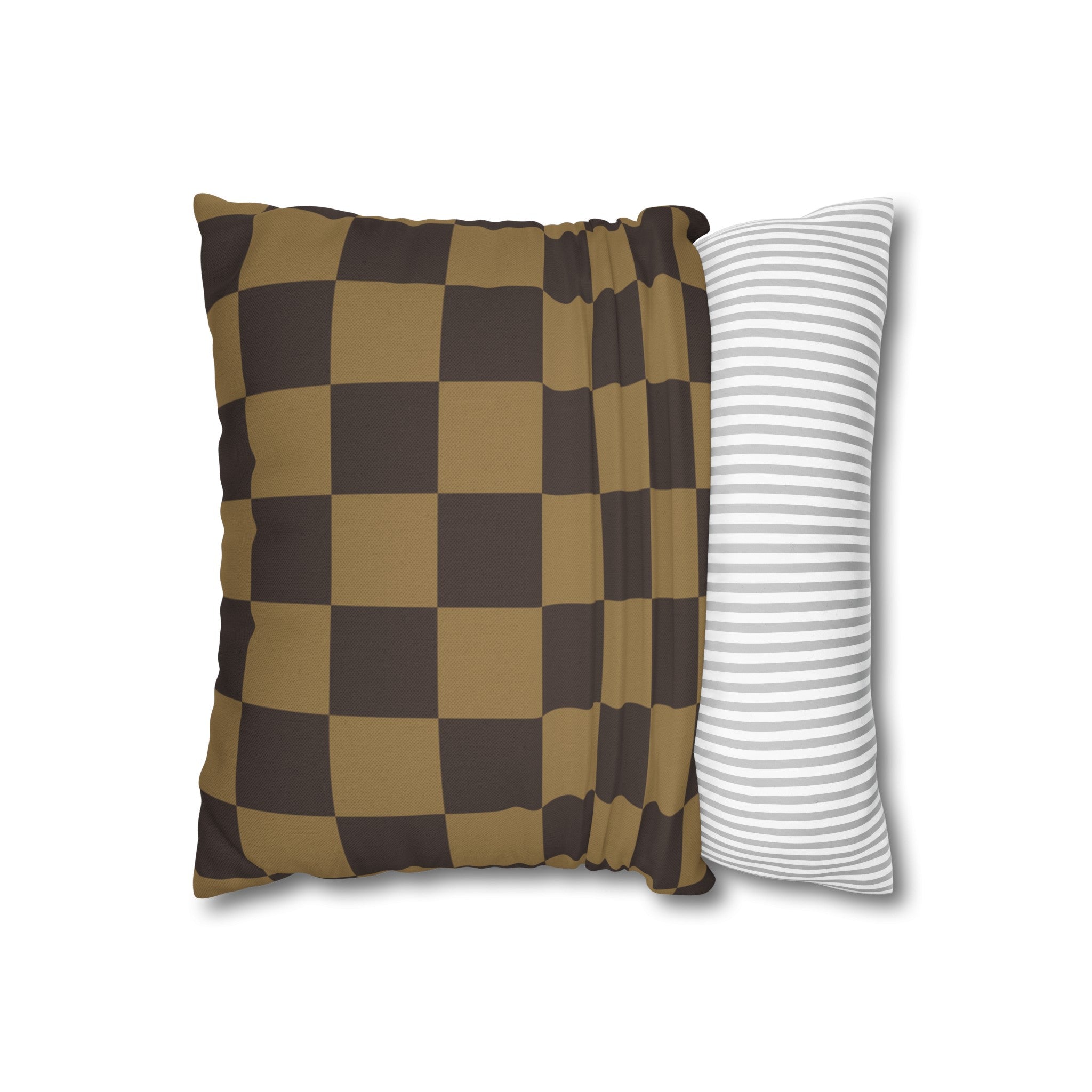 Checker Board Pattern Square Pillow Case - Brown and Caramel Spun Polyester Square Pillow - Home Décor - Couch Pillows - Modern Pattern