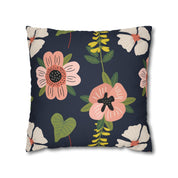 Black Floral Pattern Square Pillow Case - Spun Polyester Square Pillow - Home Decor - Couch Pillows - Throw Pillow - Patio Furniture