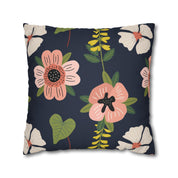 Black Floral Pattern Square Pillow Case - Spun Polyester Square Pillow - Home Decor - Couch Pillows - Throw Pillow - Patio Furniture