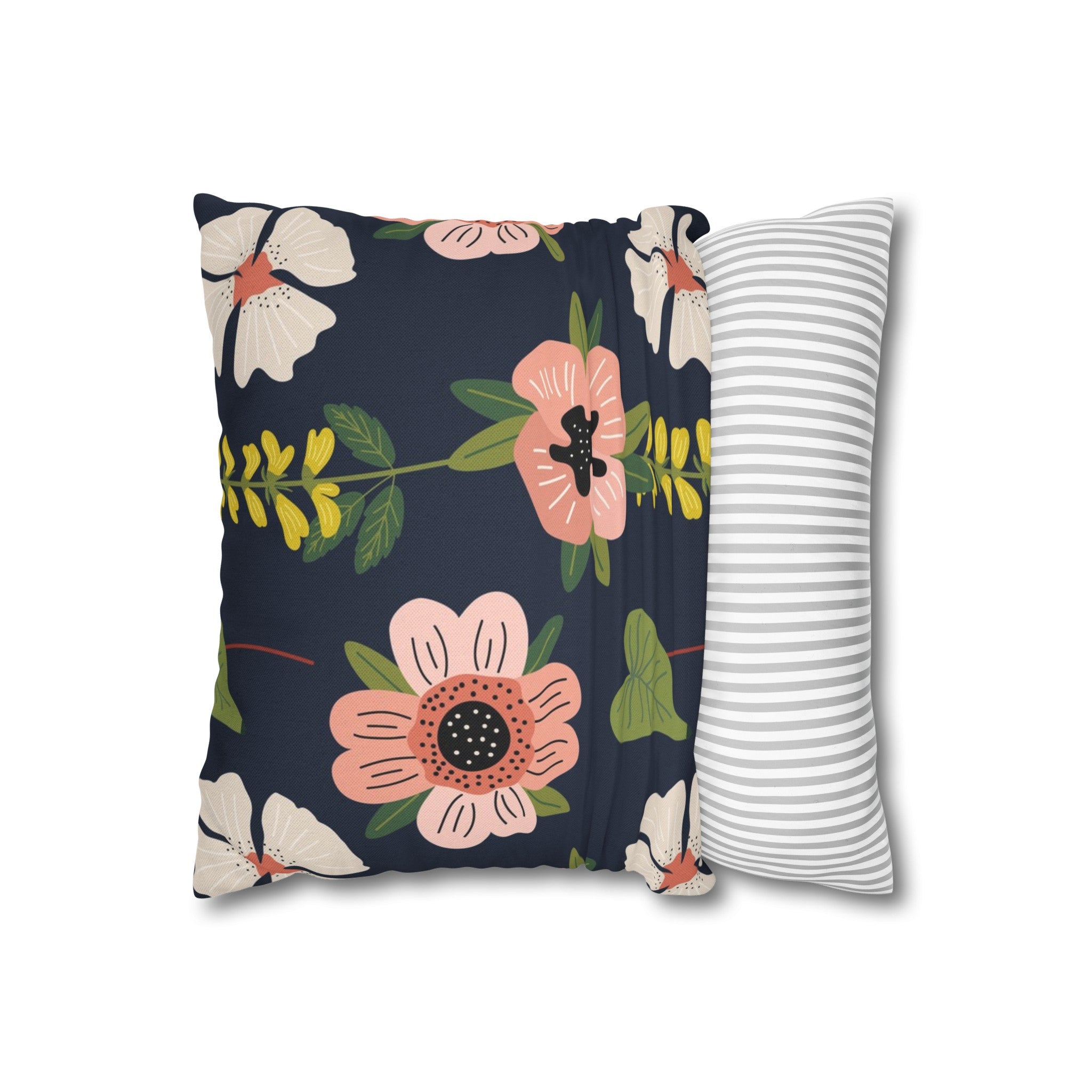 Black Floral Pattern Square Pillow Case - Spun Polyester Square Pillow - Home Decor - Couch Pillows - Throw Pillow - Patio Furniture